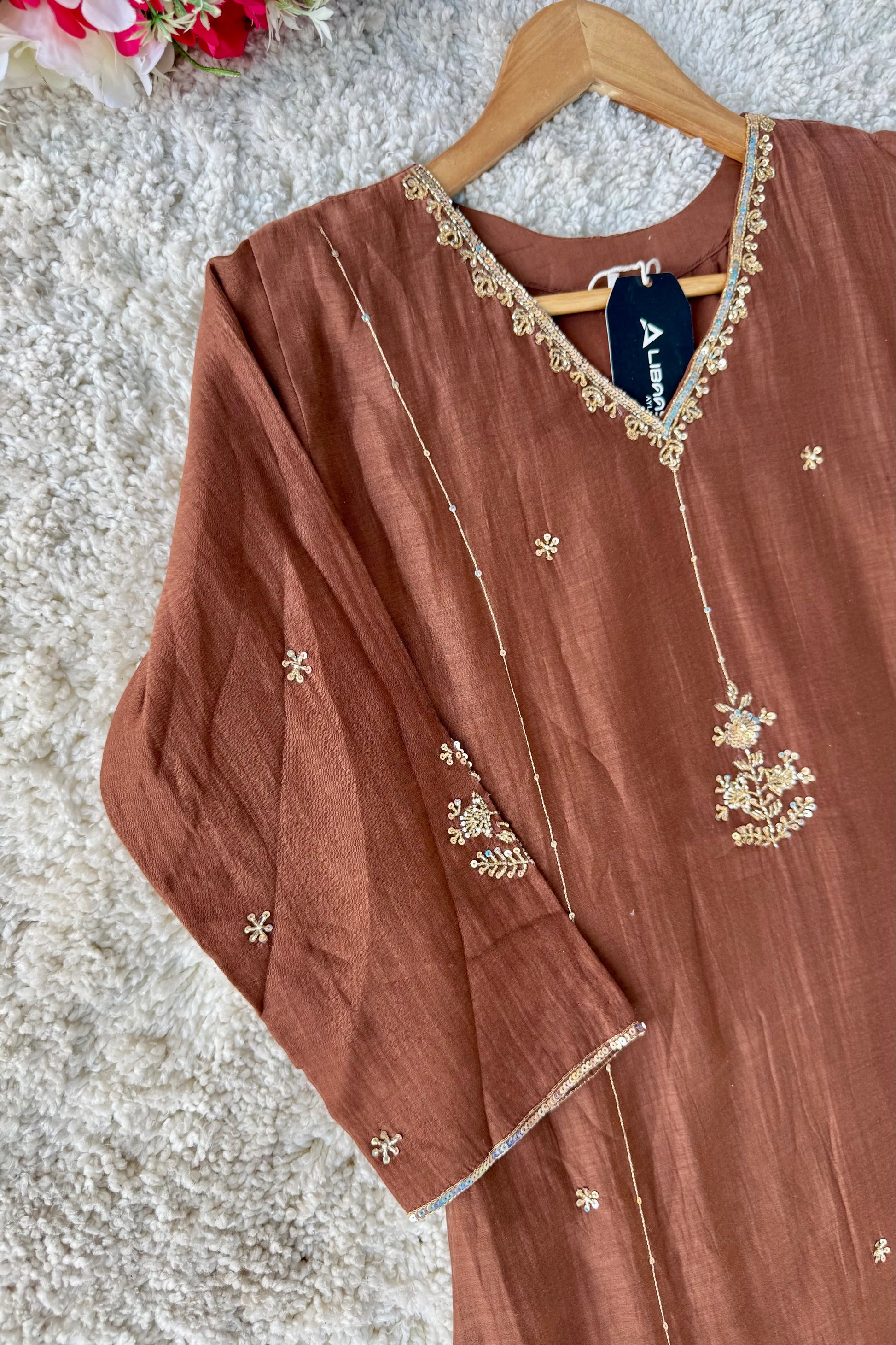 ”Grace- Premium Rich Brown Mul Chanderi Kurta Set 🛍️