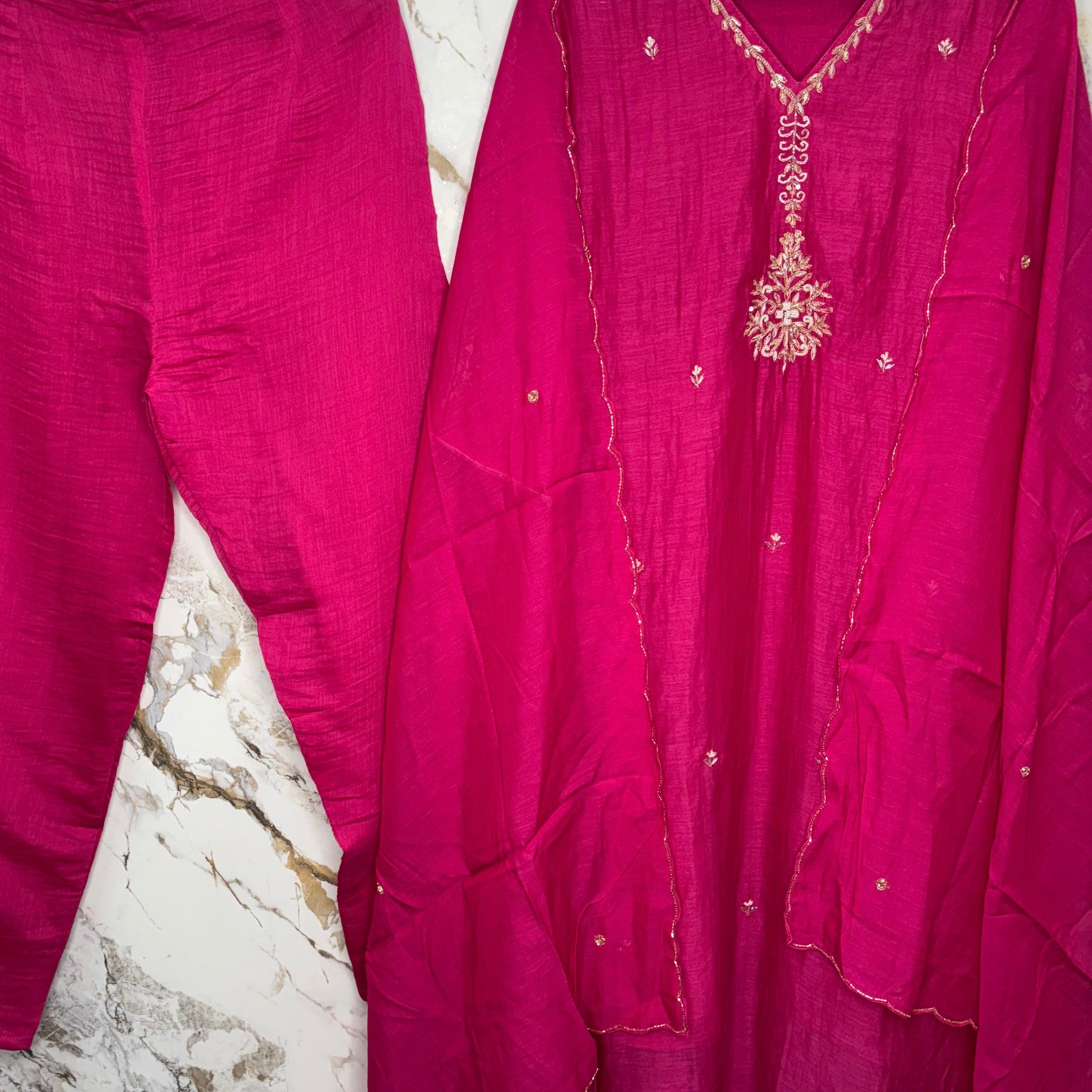 “HAYA” Premium Mul Chanderi A-Line Kurta with Bottom & Dupatta