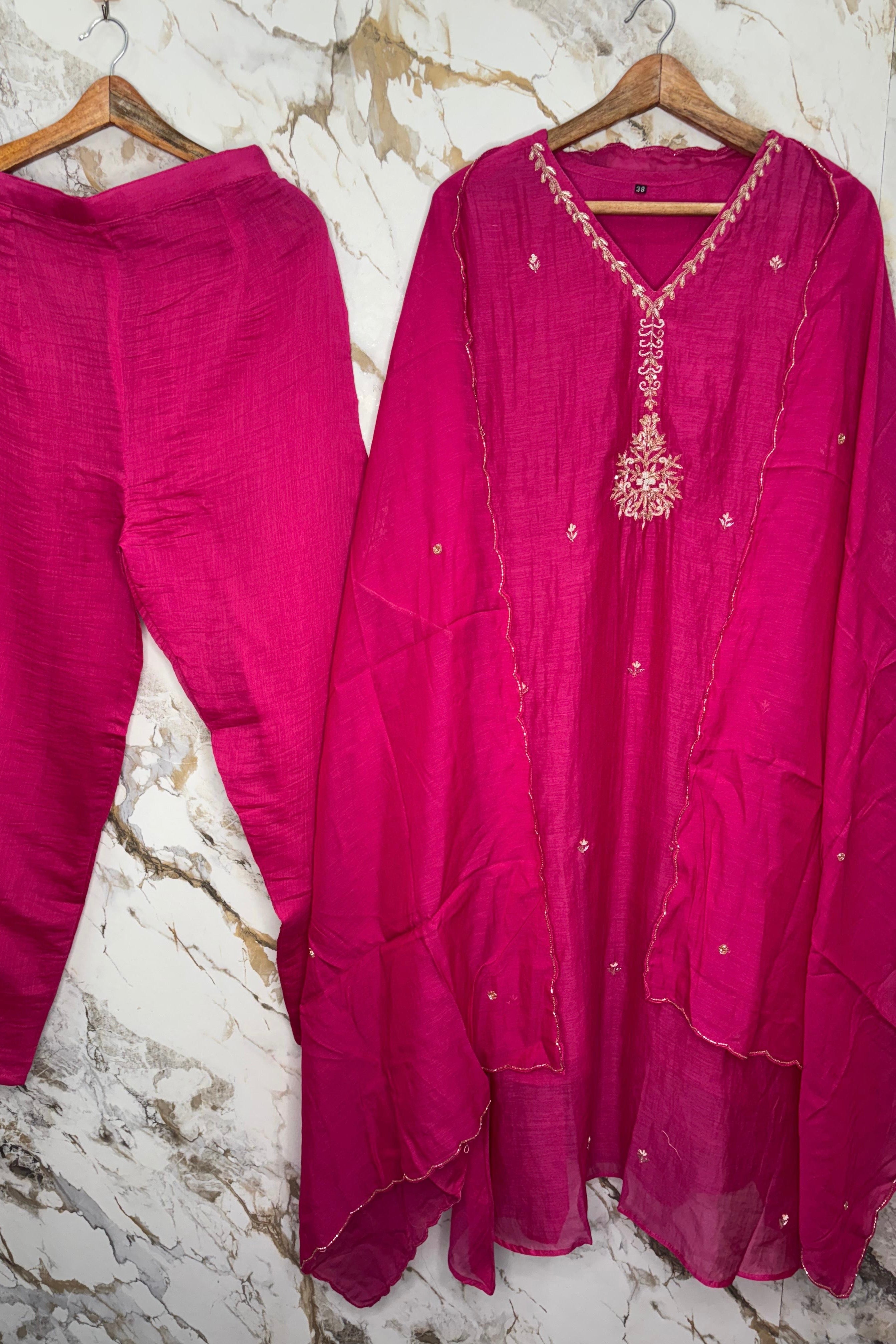 “HAYA” Premium Mul Chanderi A-Line Kurta with Bottom & Dupatta