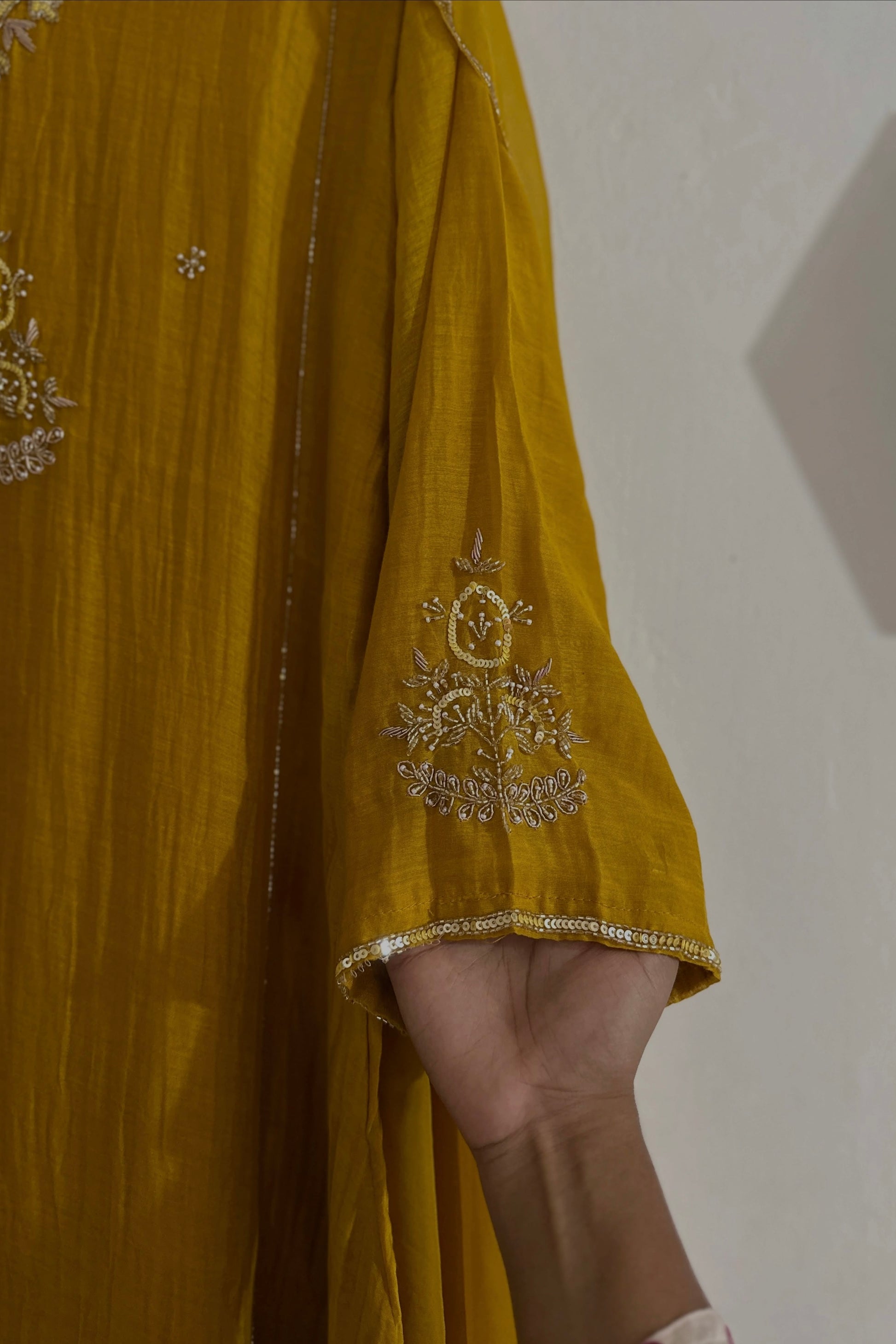 ✨”Zaria - Mustard Mul Chanderi A-Line Kurta Set 💛