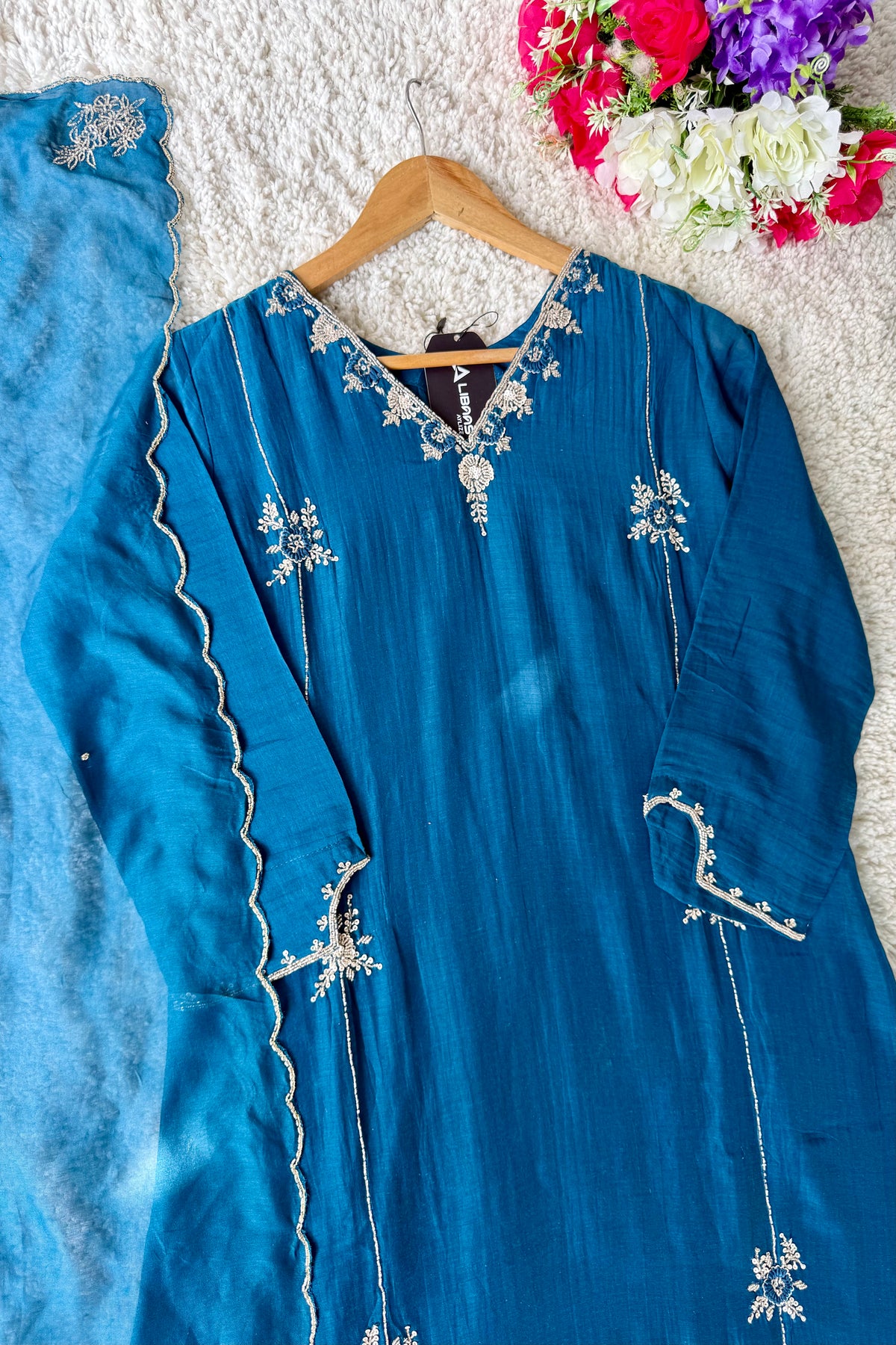 ✨ Daisy - Premium Blue Mul Chanderi A-Line Anarkali Kurta set