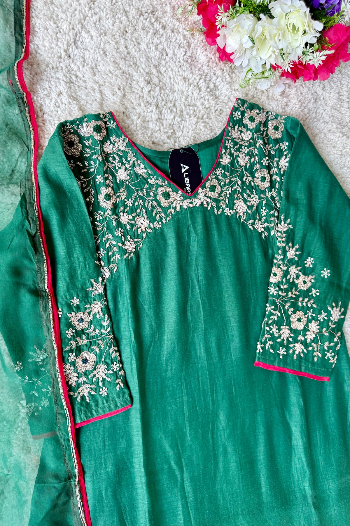✨Myra - Premium Green Mul Chanderi A-Line Anarkali Kurta set
