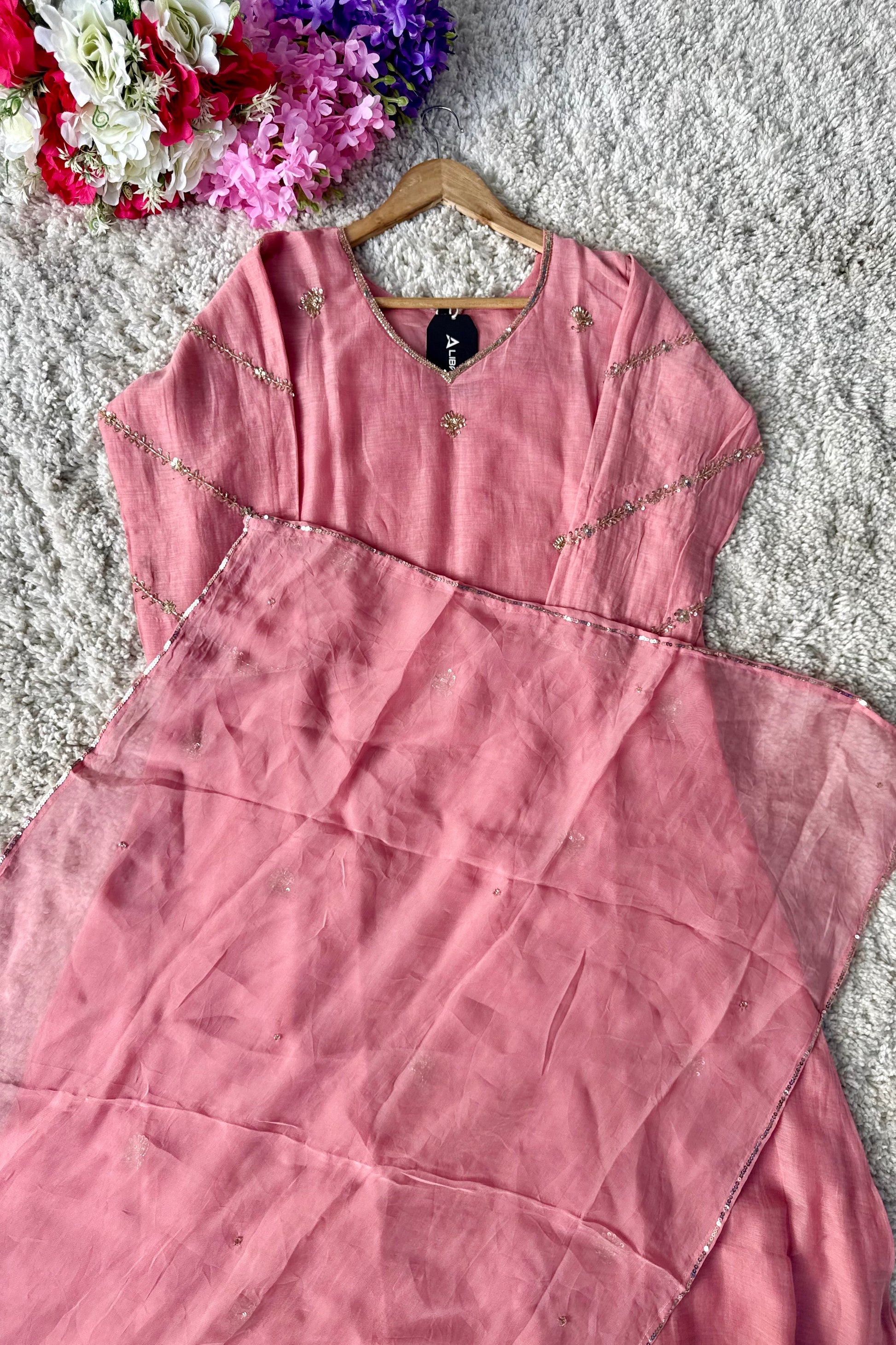 ✨”Unique- Party Wear Mul Chanderi A Line Kurta set 🛍️