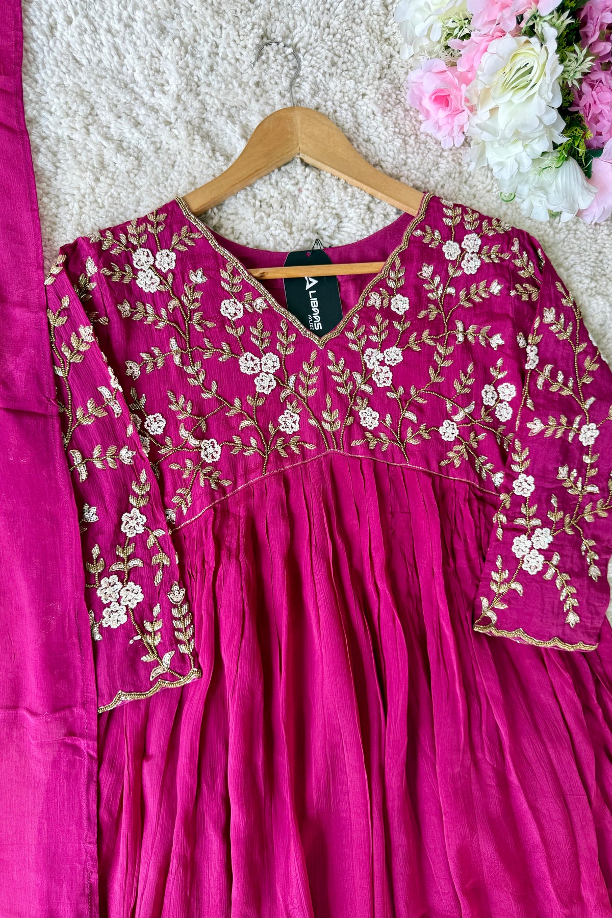 ✨Riti - Premium Magenta Chinnon Anarkali Kurta set