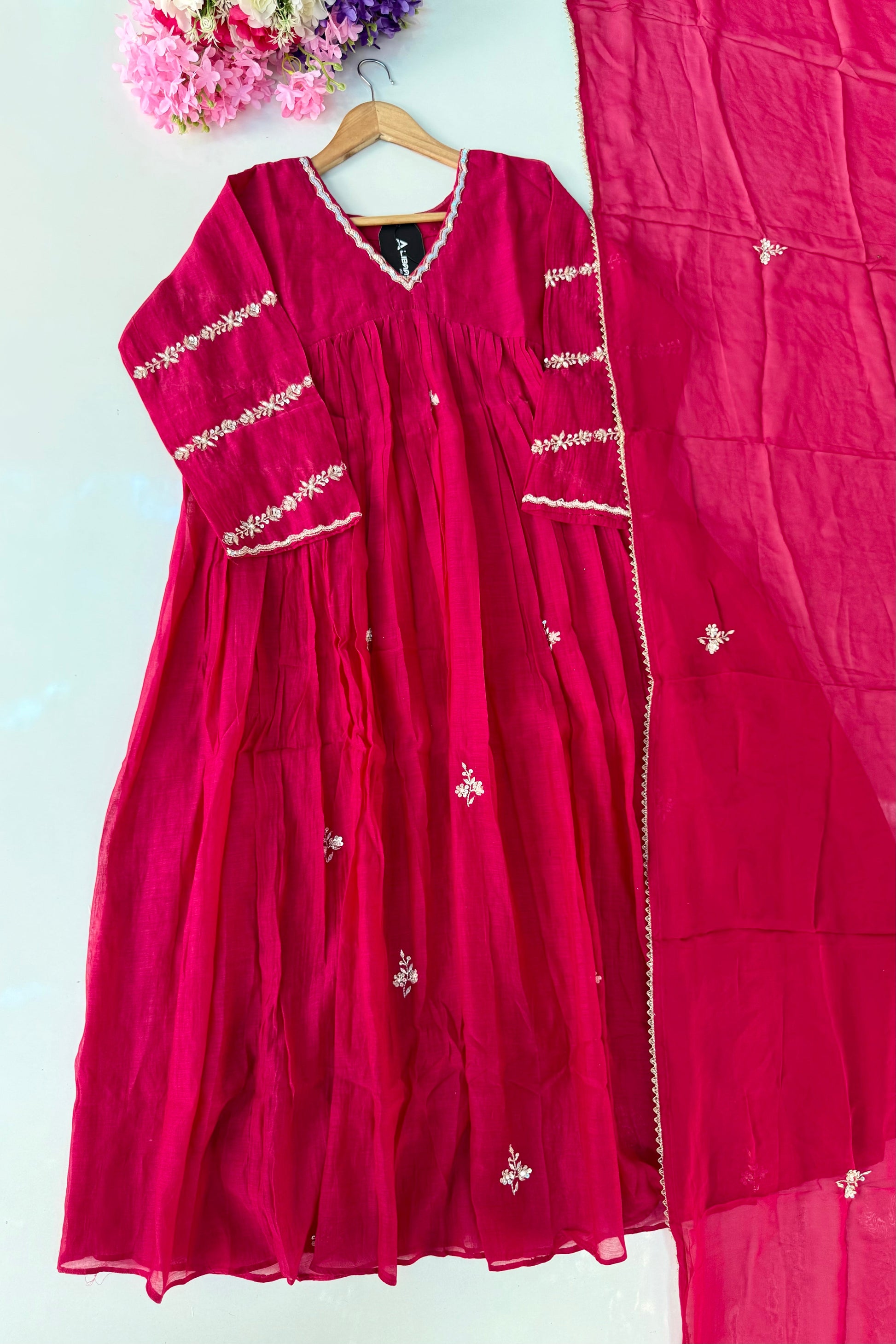 ❤️Princess – Premium Pink Mul Chanderi A Line Kurta Set