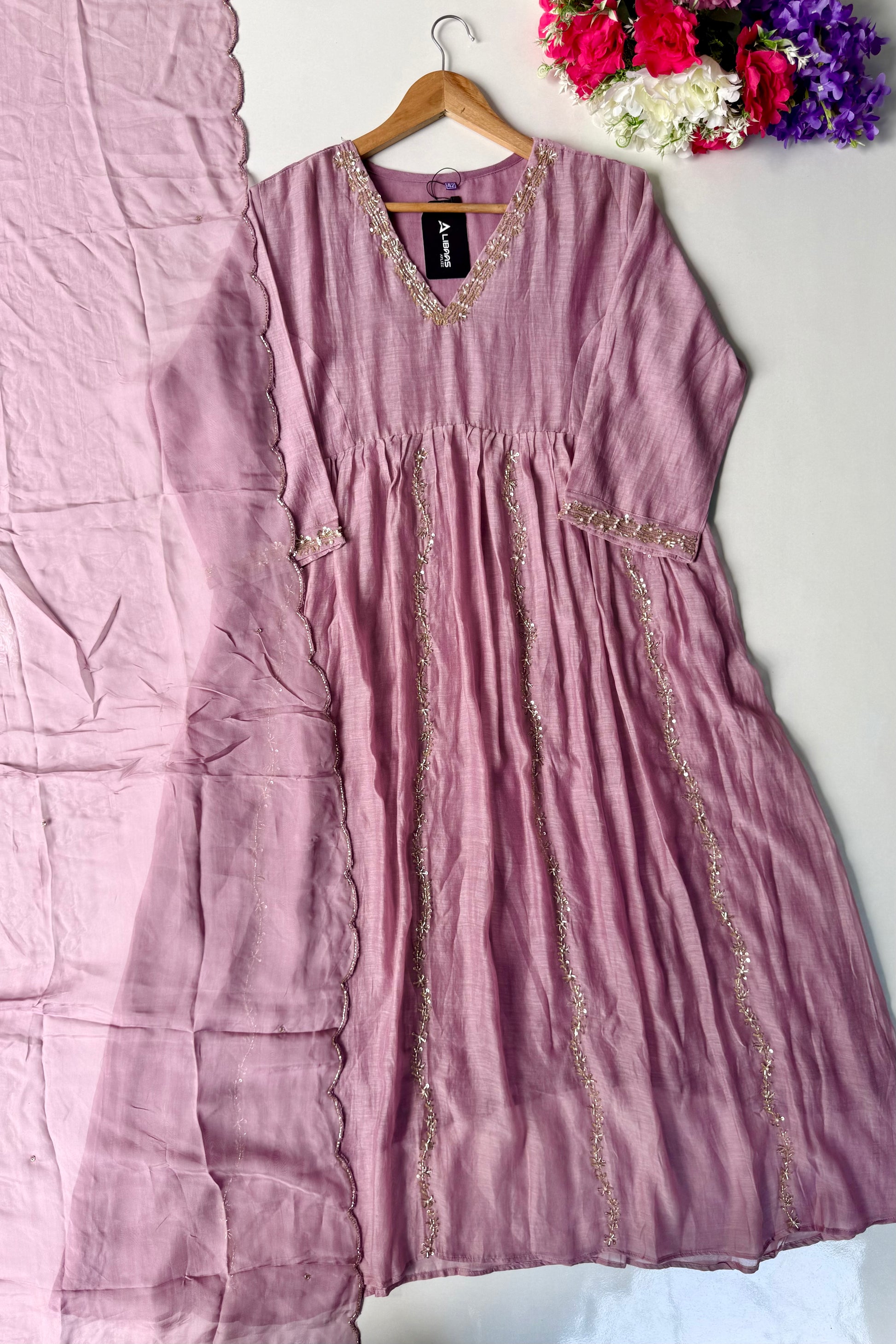 ✨Florence - Mauve Rosewood Mul Chanderi Anarkali Suit set 🛍️