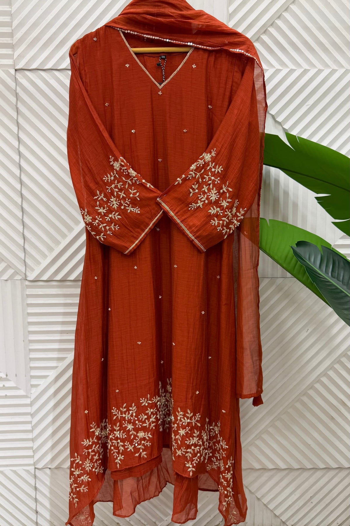 ✨Samaira - Premium Banaras mul chanderi Daman work A Line Kurta Set