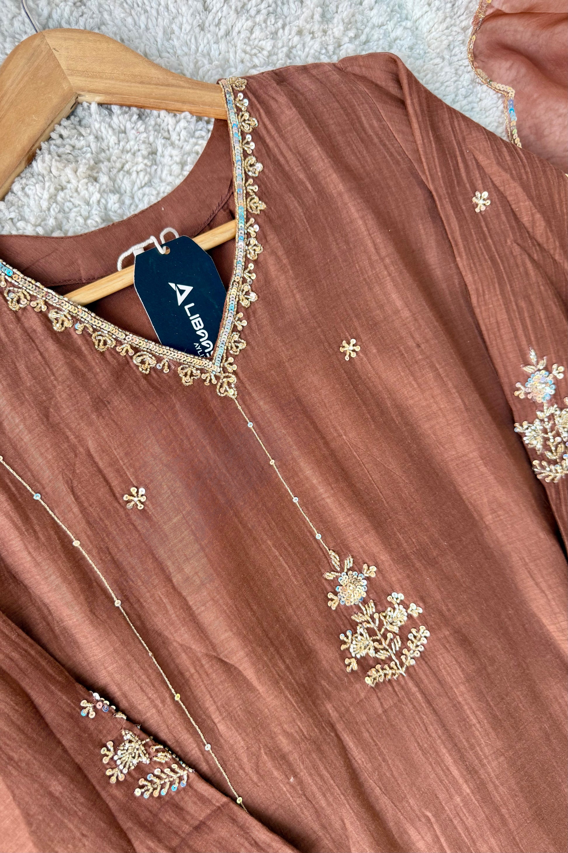 ”Grace- Premium Rich Brown Mul Chanderi Kurta Set 🛍️