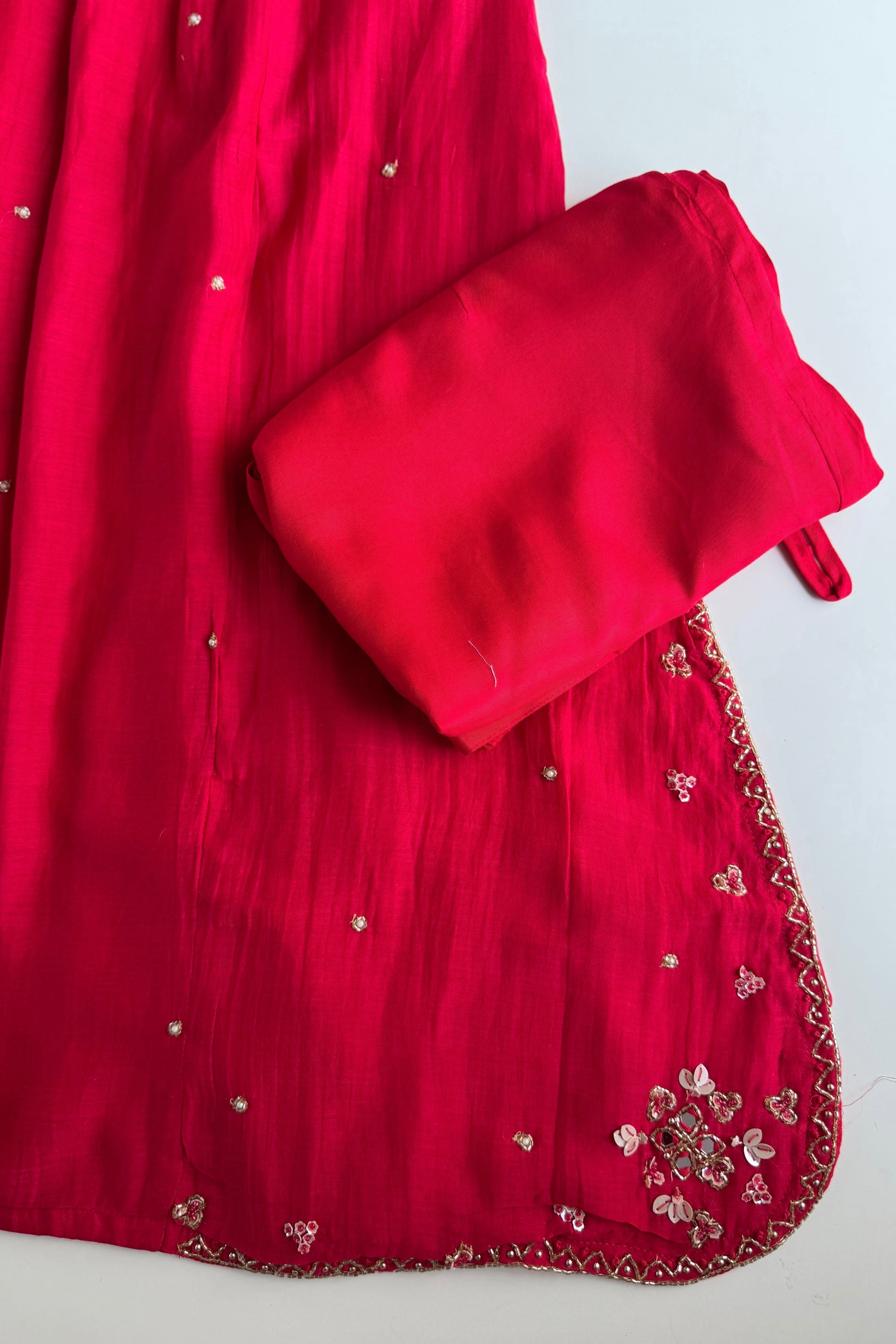 ✨”Noor - Premium Red Mul Chanderi A-Line Kurta Set