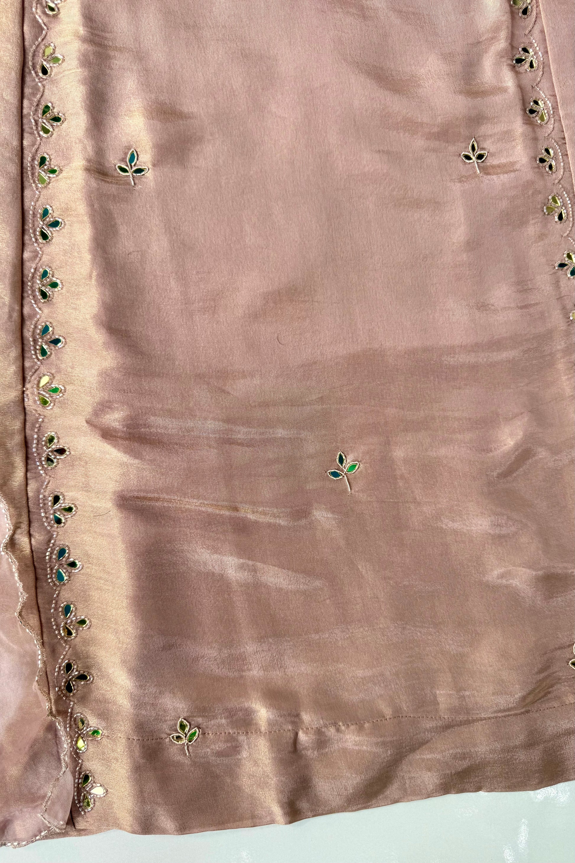 ✨Pearl – Premium Blush Mirror Work Tissue A Line Kurta Set