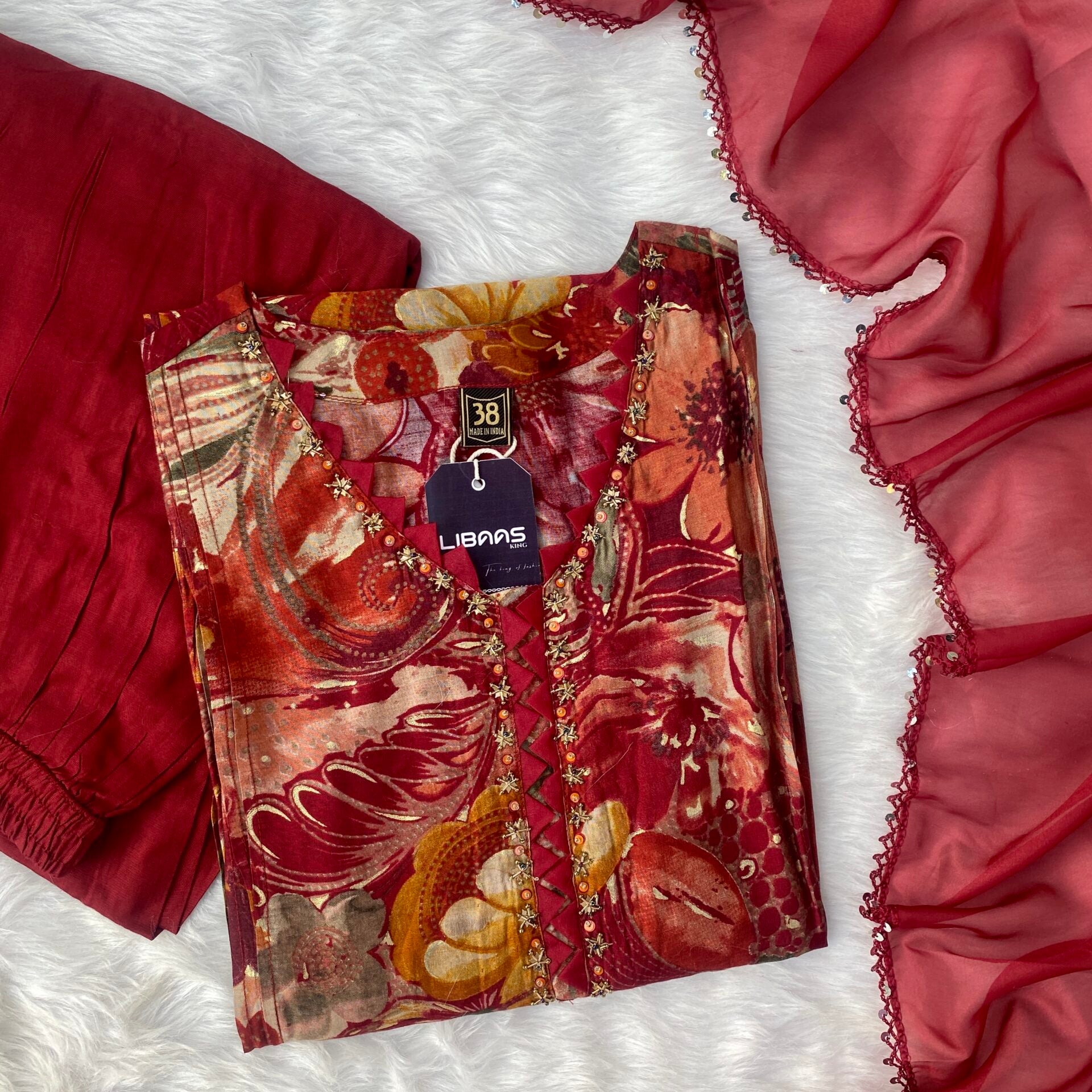 “Nazakat” Premium pakistani muslin top bottom with dupatta set