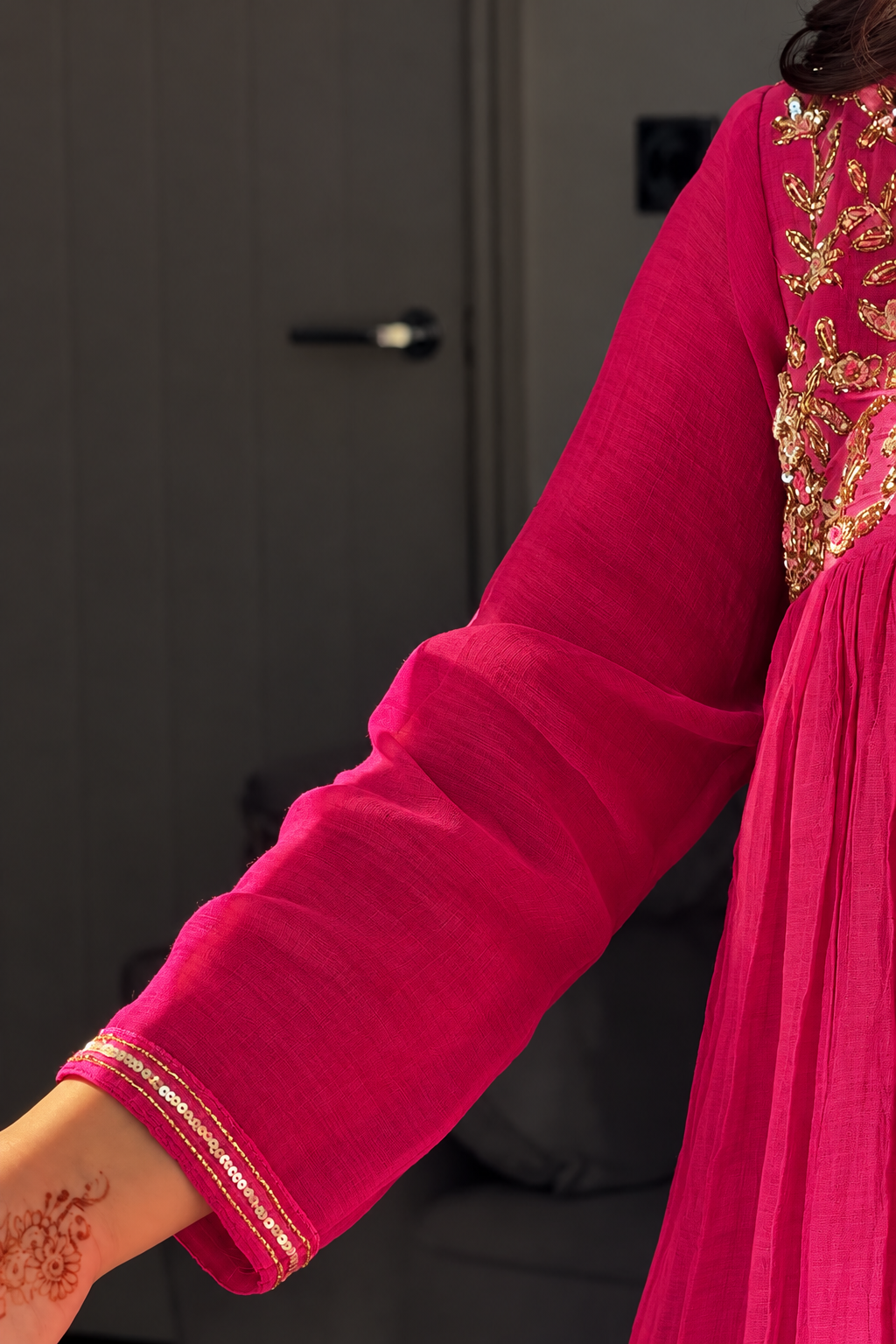 ✨”Mahek-Megenta Pink Mul Chanderi A-Line Kurta Set✨