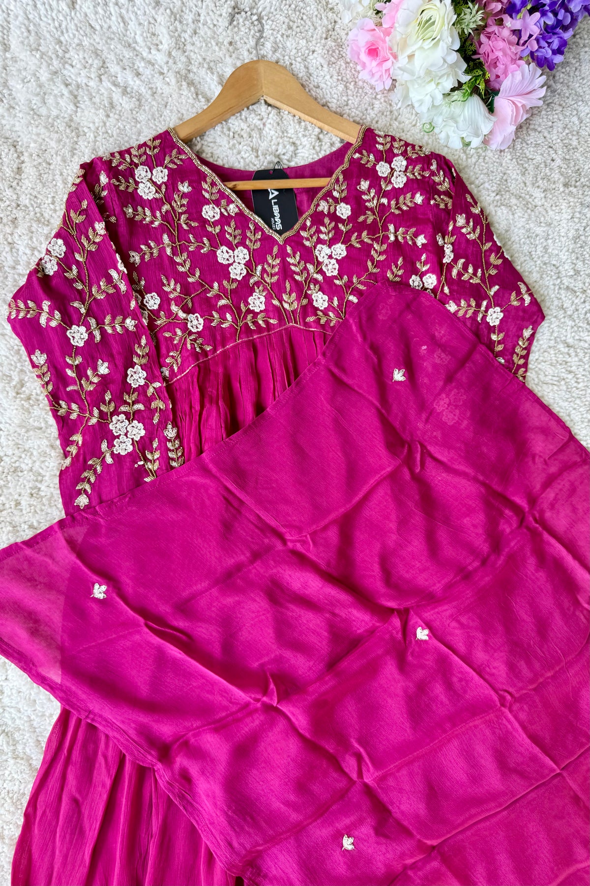 ✨Riti - Premium Magenta Chinnon Anarkali Kurta set