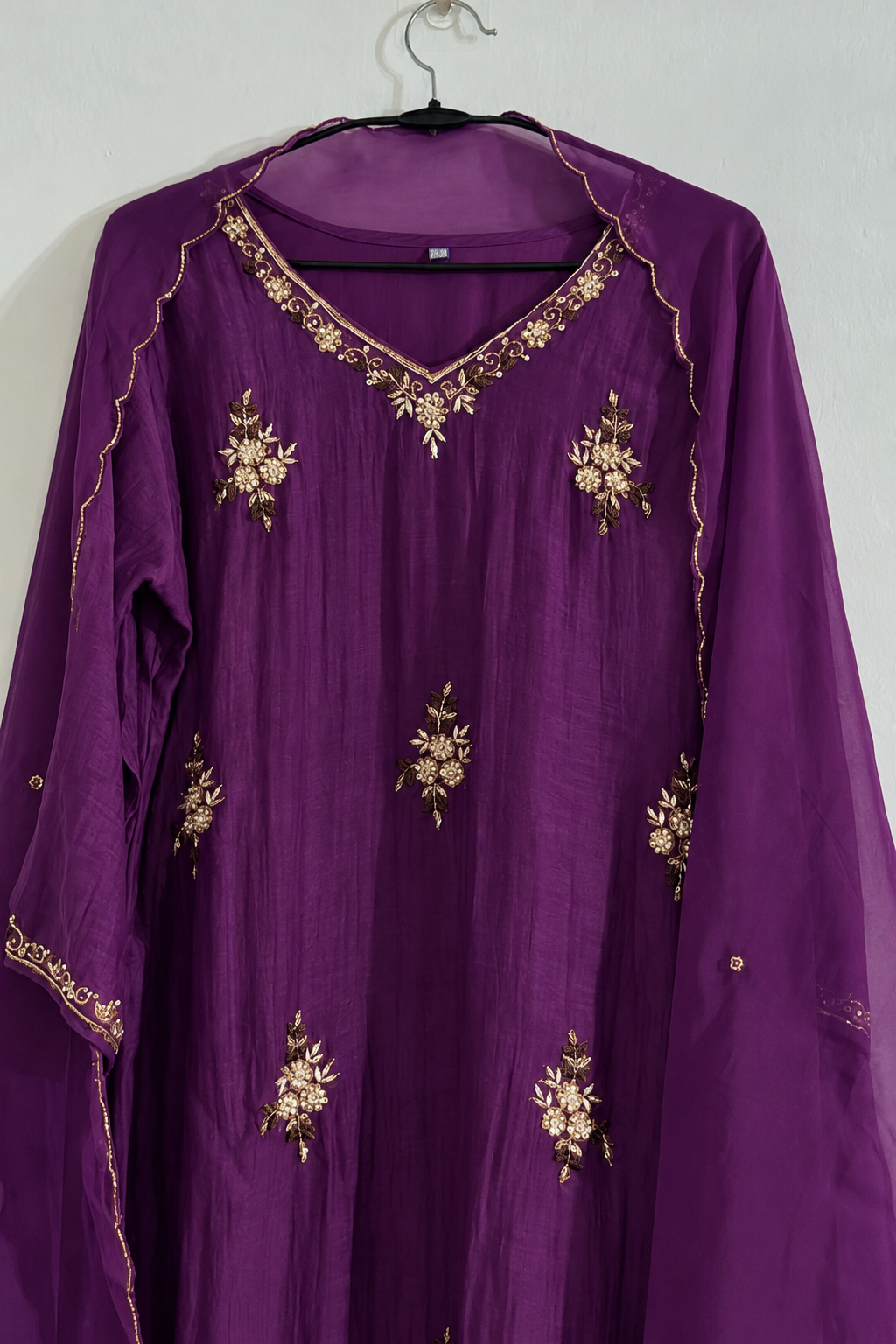 🍊Zidan- Premium Purple Mul Chanderi A Line Suit sets