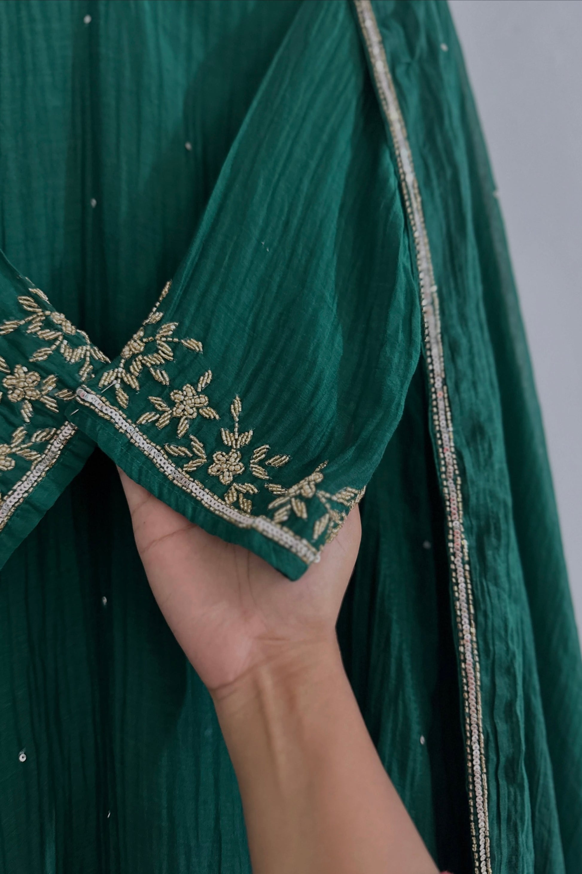 ✨”Anaya - Premium Green Mul Chanderi A-Line Kurta Set