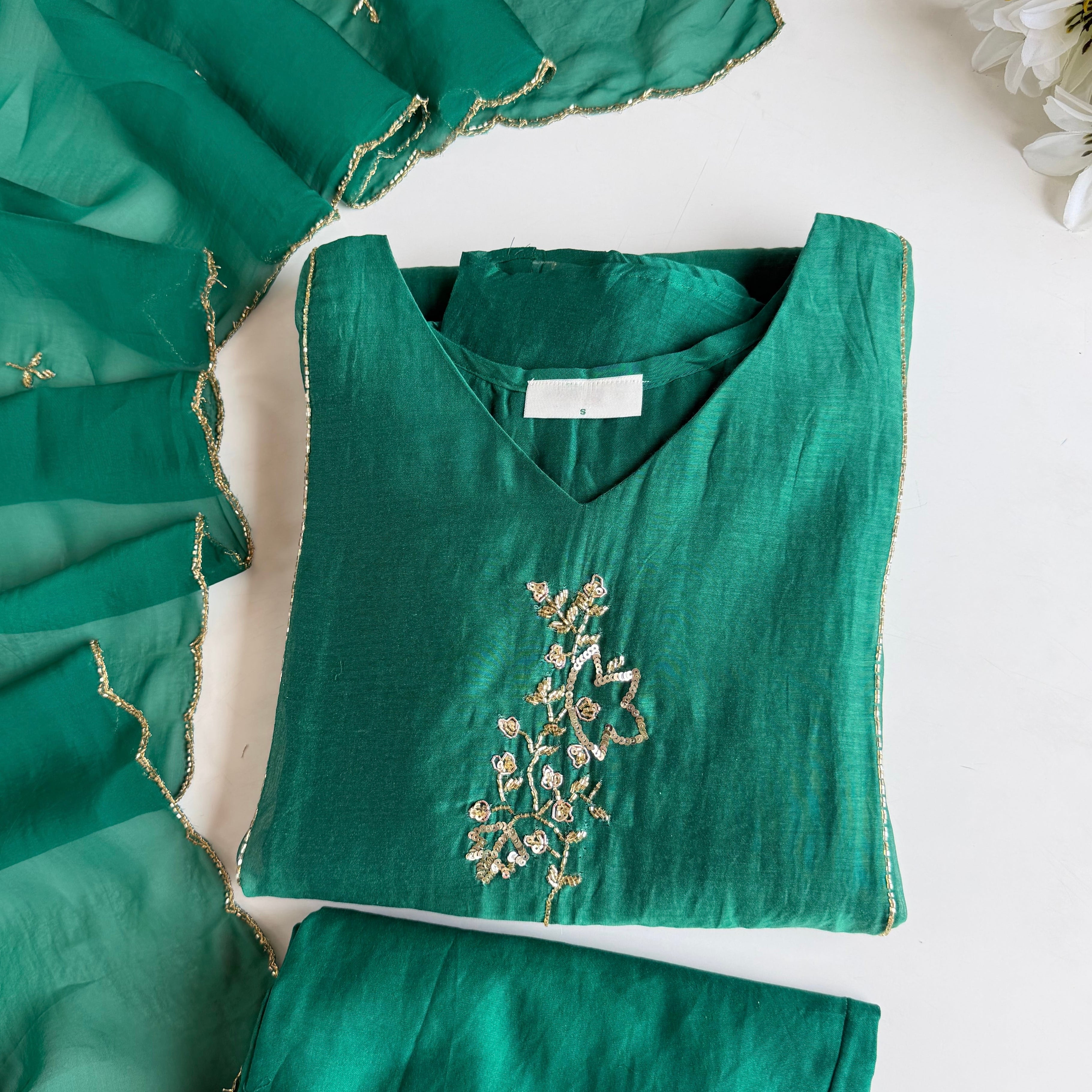 ✨”Rida - Pre Book Premium Green Mul Chanderi A-Line Kurta Set