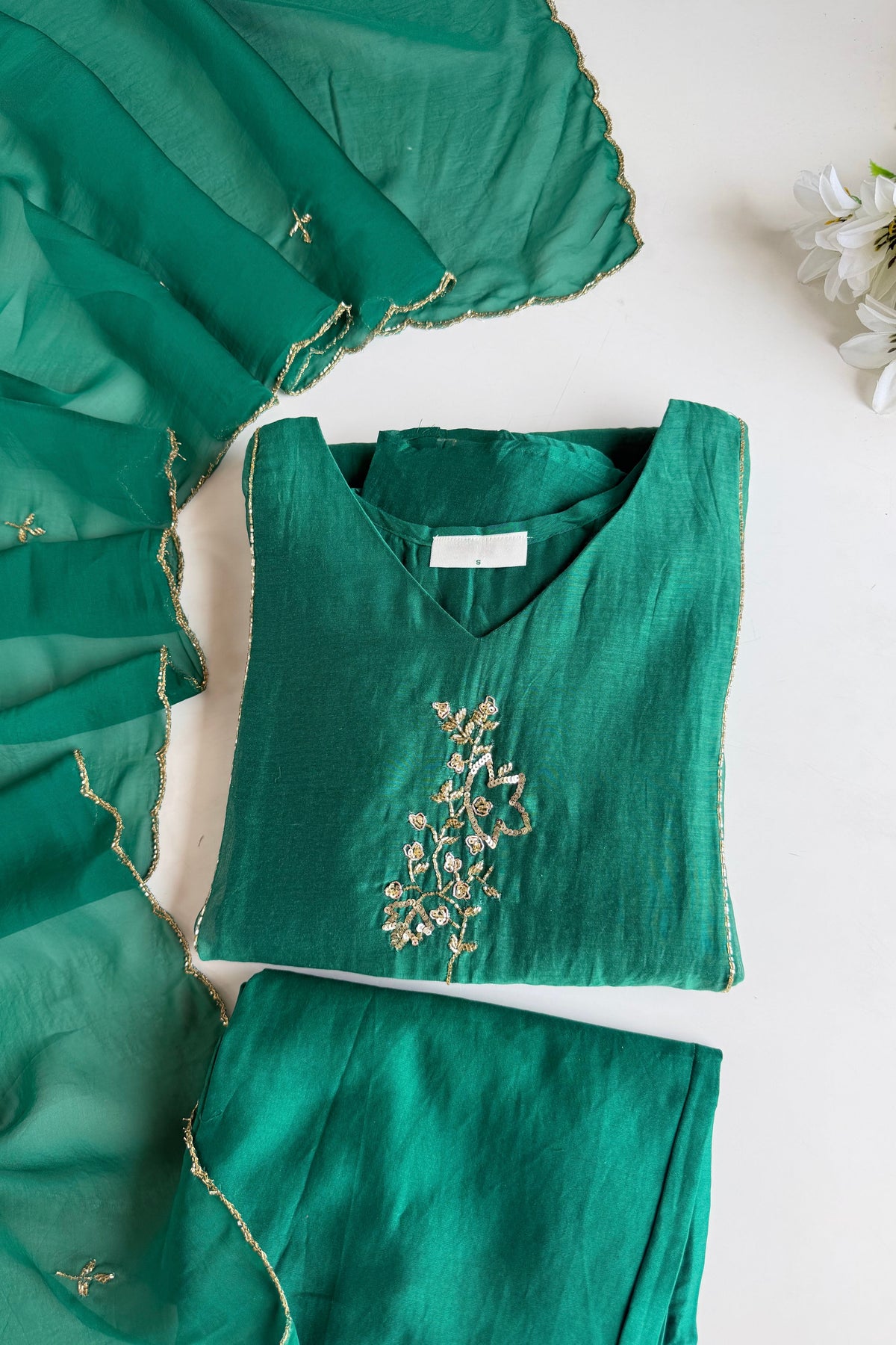 ✨”Rida - Pre Book Premium Green Mul Chanderi A-Line Kurta Set