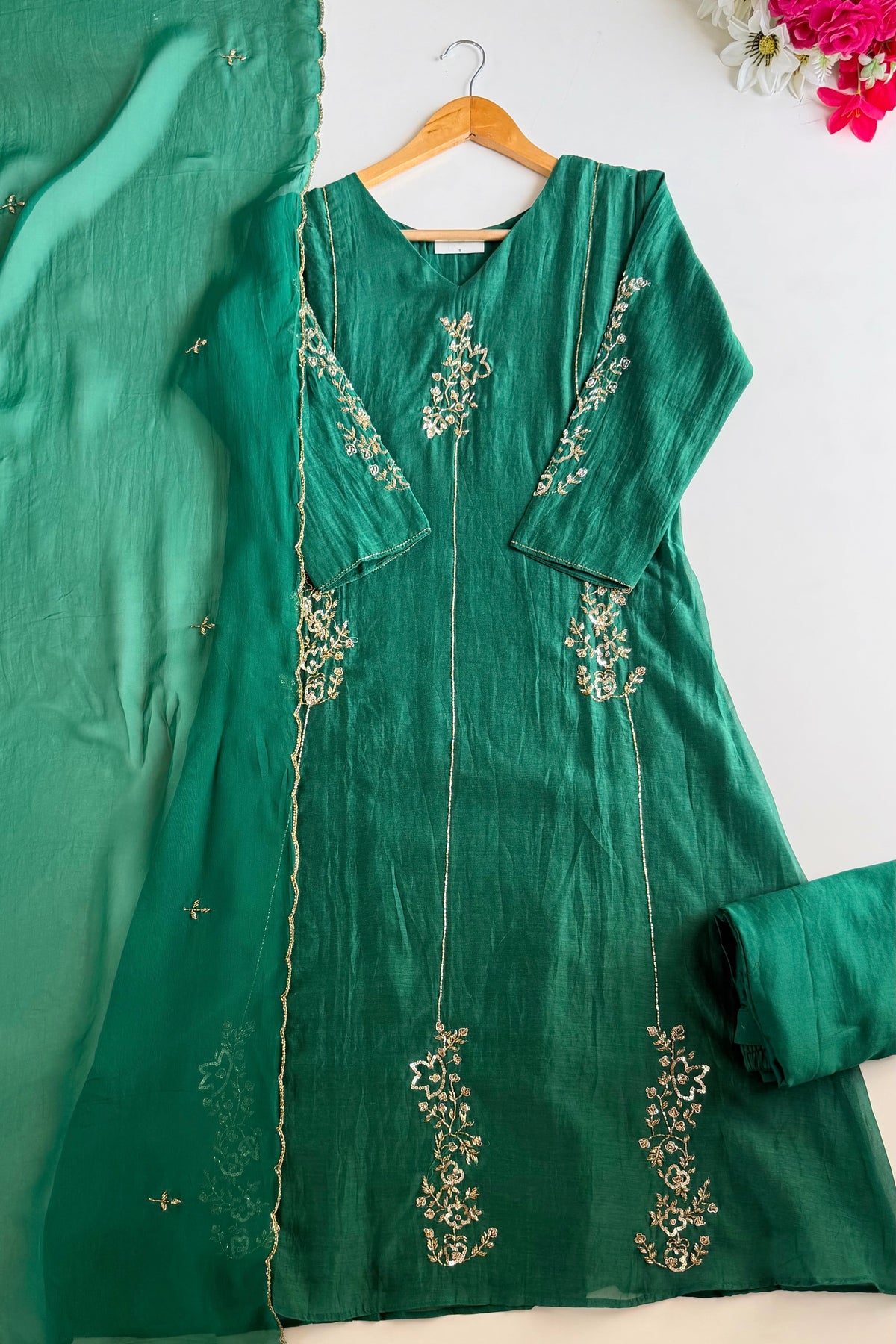 ✨”Rida - Pre Book Premium Green Mul Chanderi A-Line Kurta Set