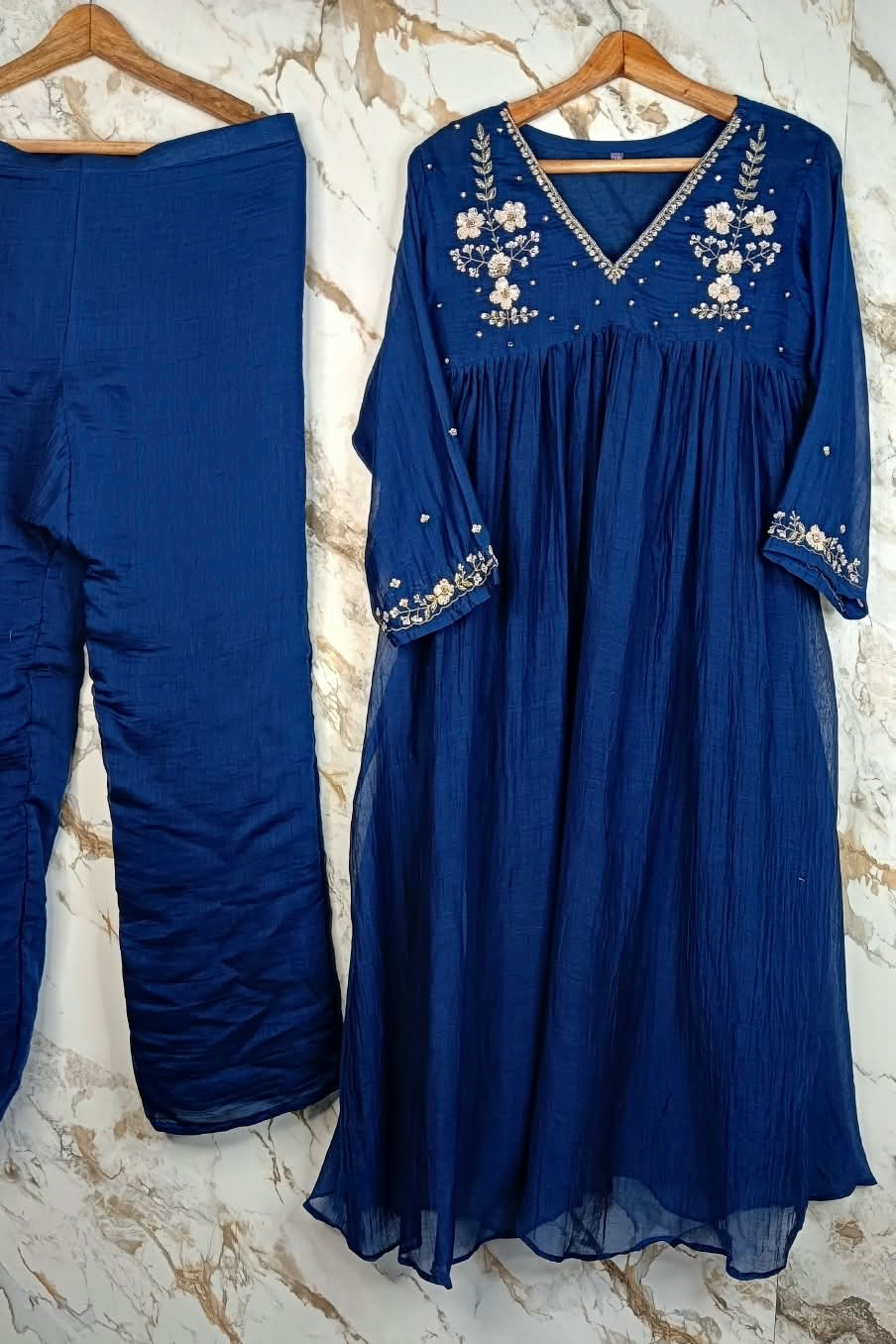 🛍️”Melody –  Premium Blue Banarsi Mul Chanderi A Line Suit