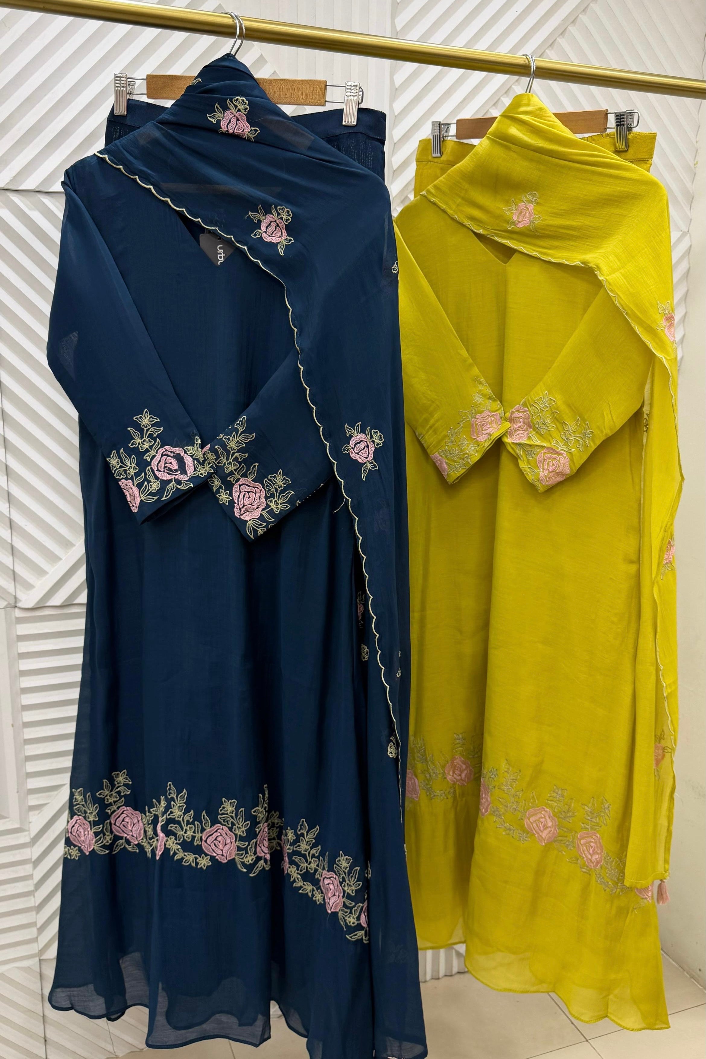 ✨Ay05- Mul Chanderi Embroidered Work A Line Kurta Set