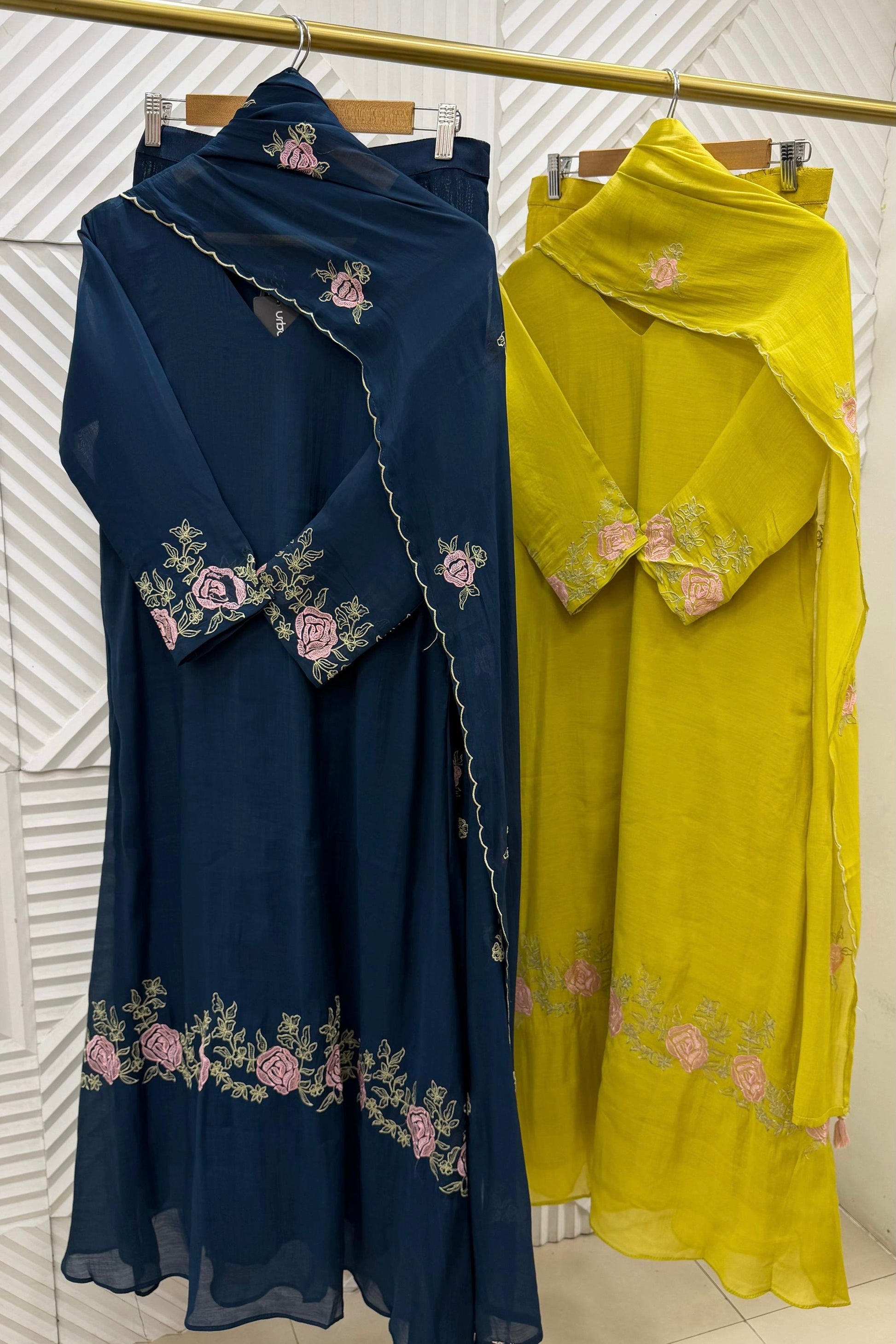 ✨Ay05- Pre book Mul Chanderi Embroidered Work A Line Kurta Set
