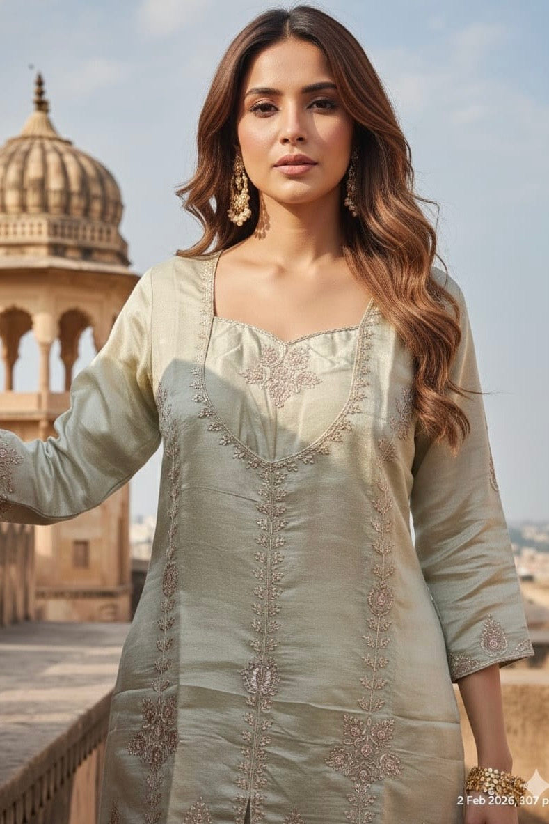 Zarah - Shimmer Tissue Short Kurta Bottom set