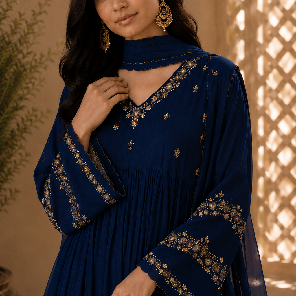 “Az026” Premium Party Wear Chinnon Anarkali Suit set