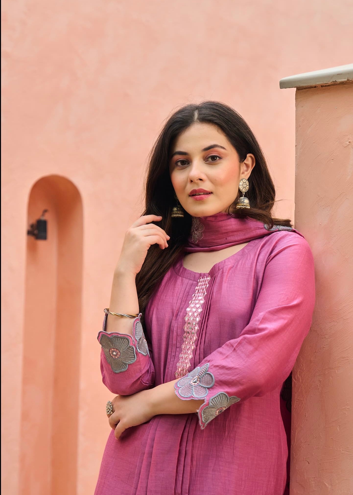 “Anya” Bloomberry Blush Mul Chanderi Suit Set
