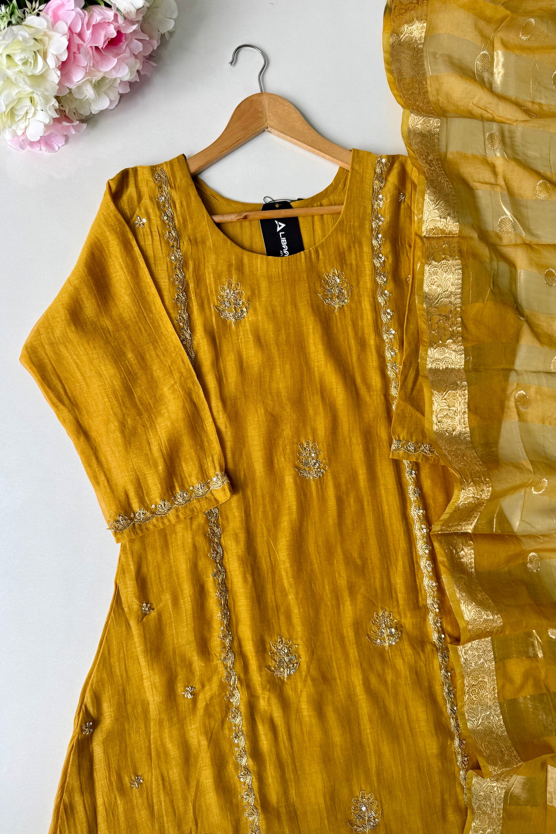 “Ujjwal” Trending yellow Mul Chanderi A Line Kurta set 🛍️