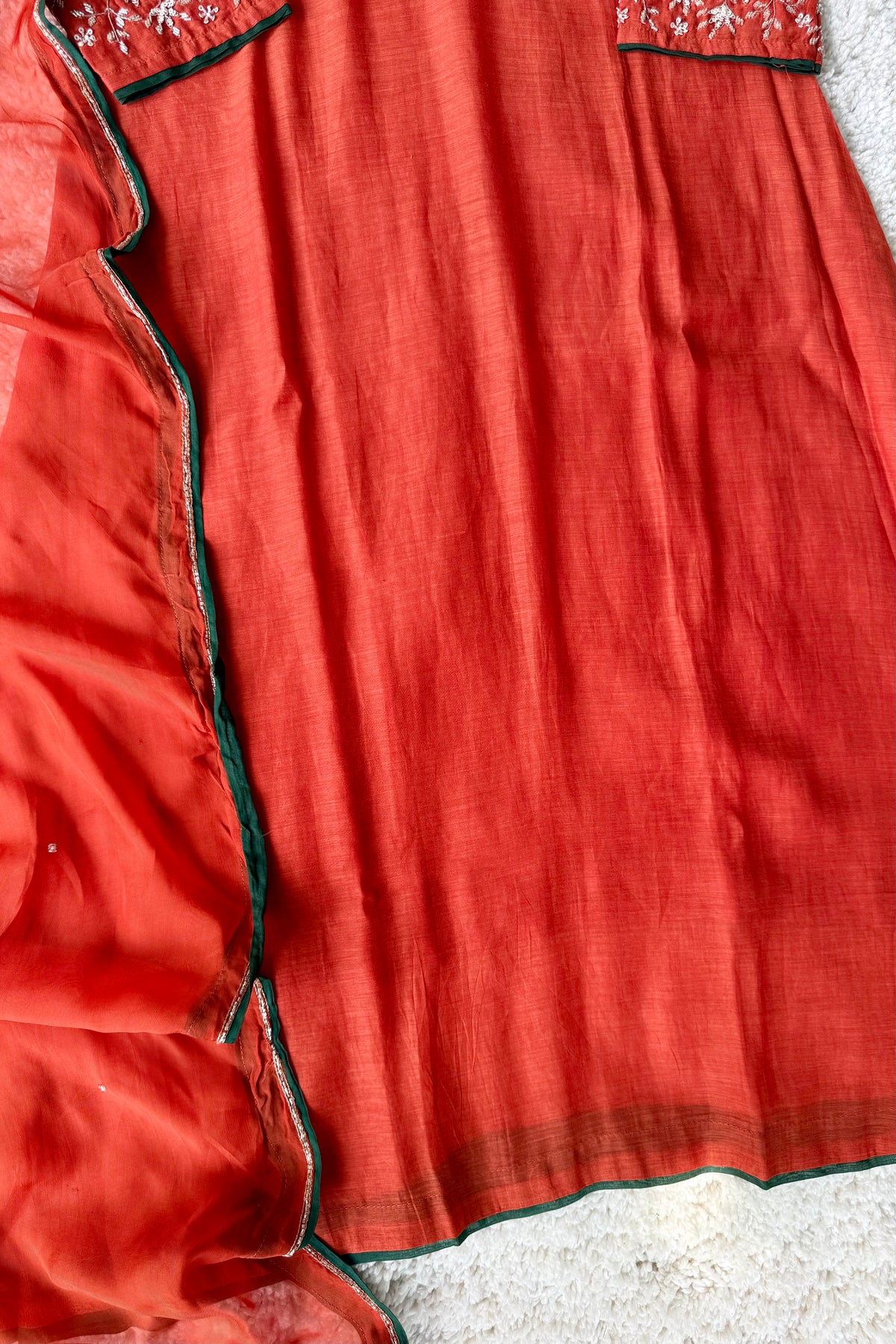 ✨Myra - Premium Orange Mul Chanderi A-Line Anarkali Kurta set