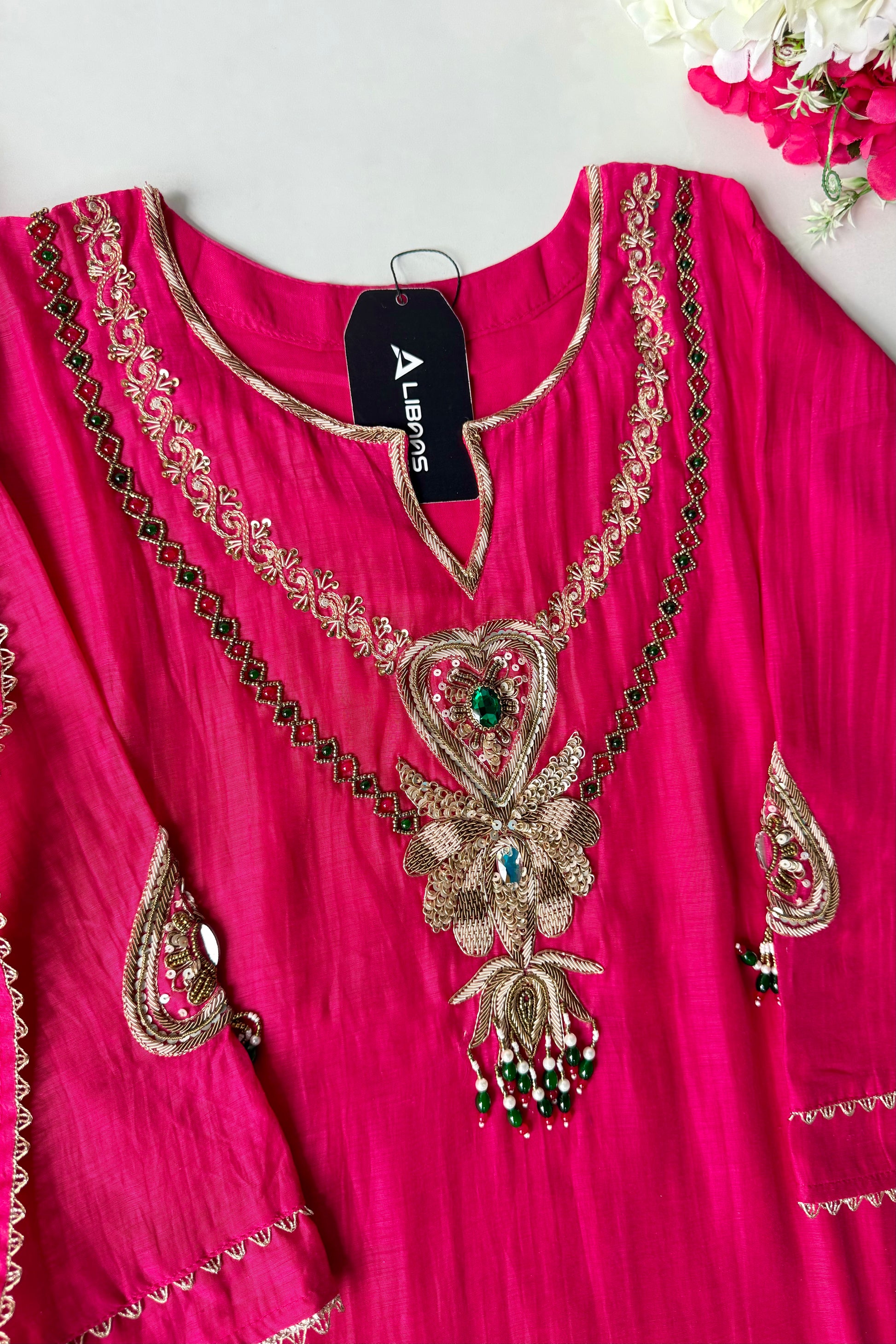 ✨”Falak - Premium Royal Pink Mul Chanderi A-Line Kurta Set