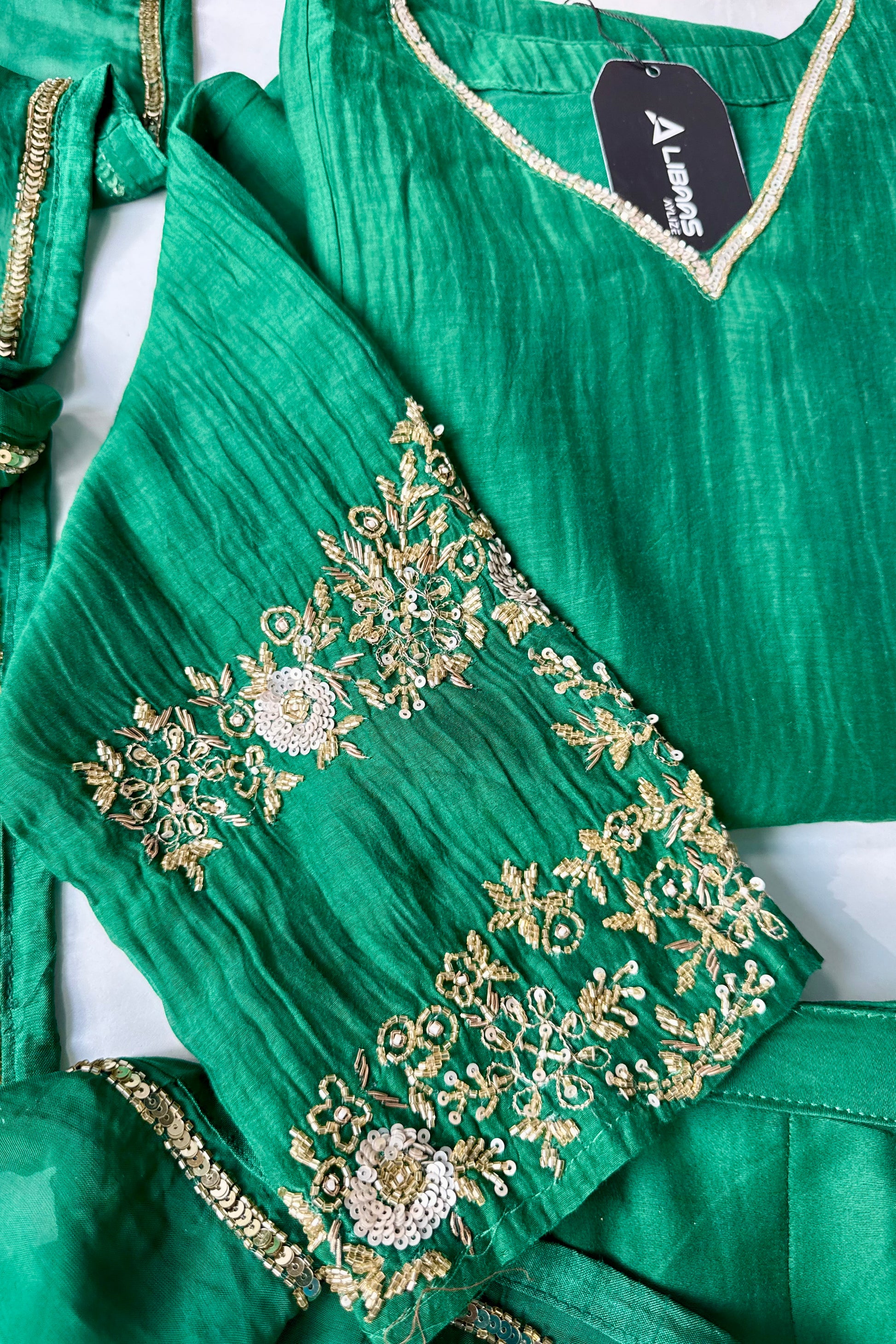 ✨”Amaya - Premium Green Mul Chanderi A-Line Kurta Set