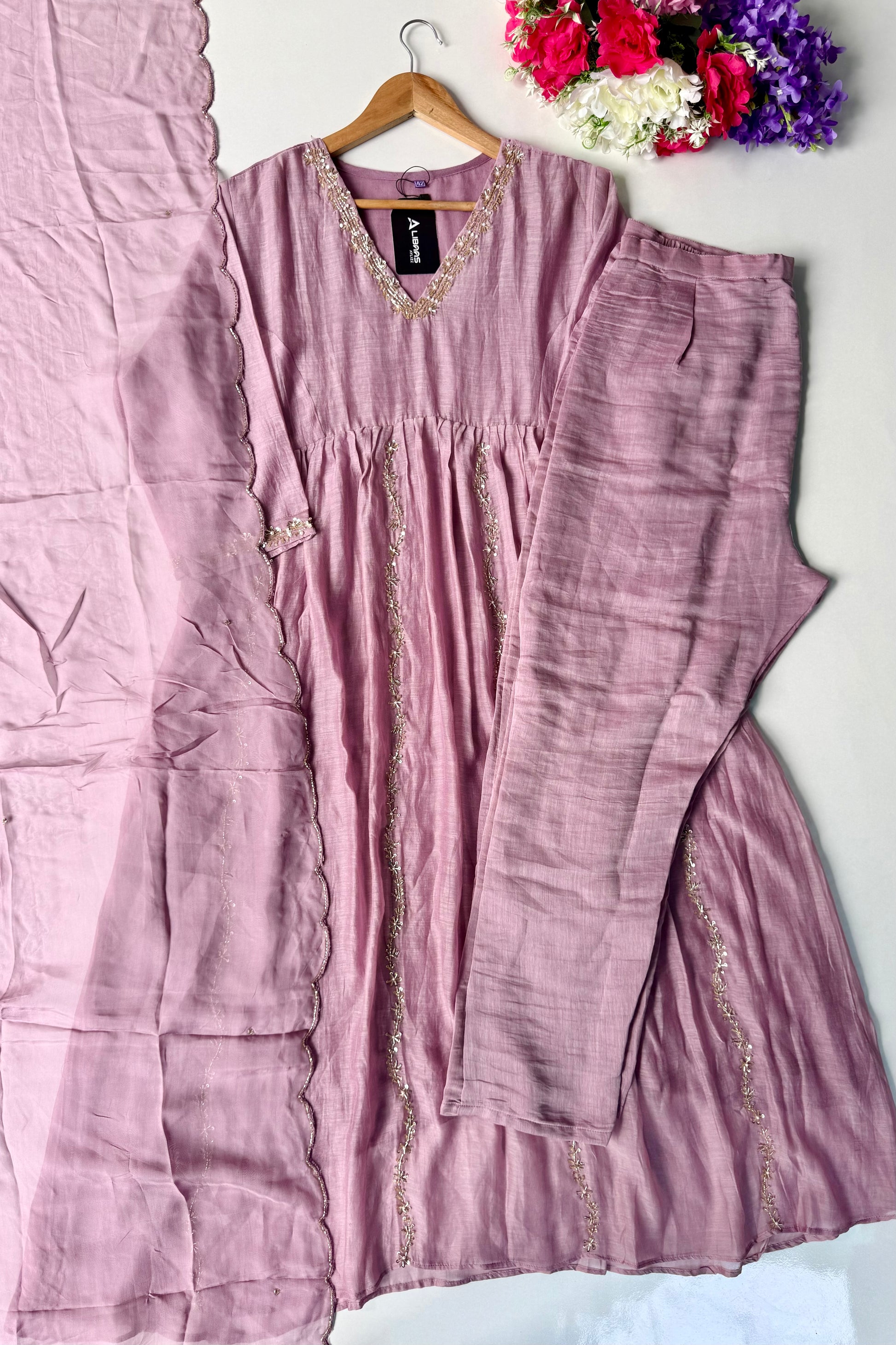 ✨Florence - Mauve Rosewood Mul Chanderi Anarkali Suit set 🛍️
