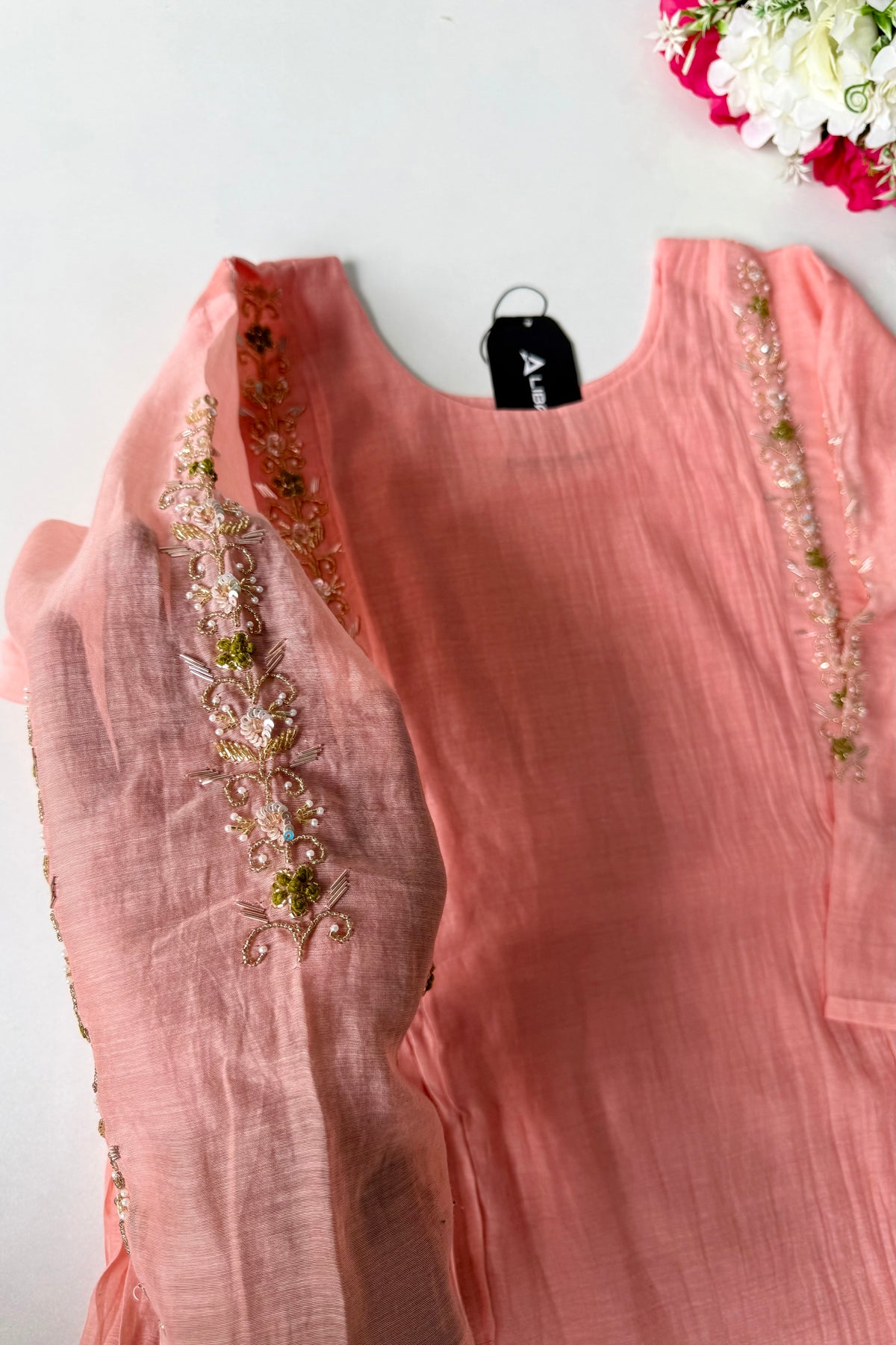 ✨ Princi- Premium Coral Rose Mul Chanderi Anarkali Kurta Set