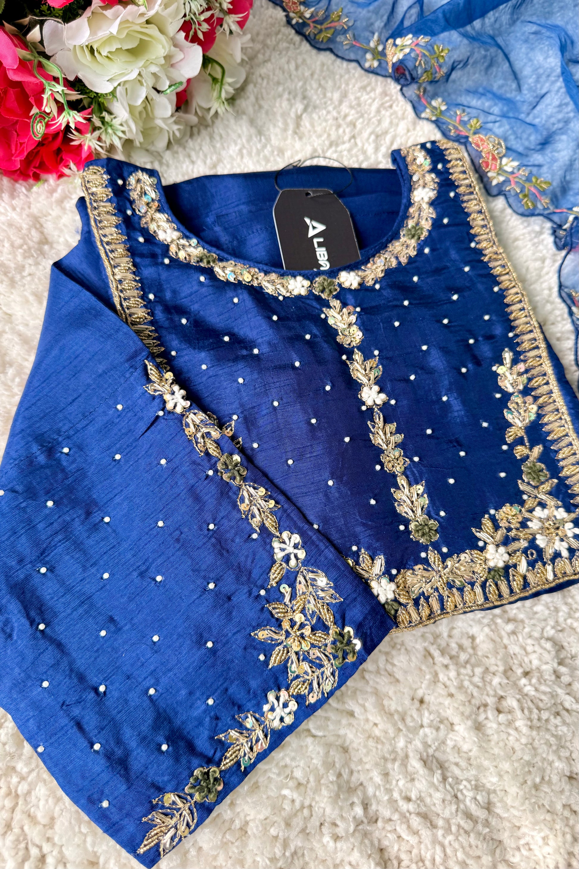 “ALKA” A very beautiful Blue piece with zardozi & zari handwork set