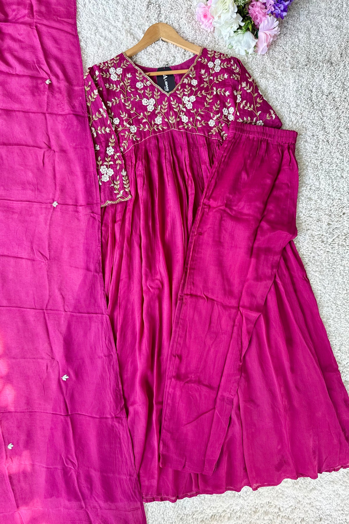 ✨Riti - Premium Magenta Chinnon Anarkali Kurta set