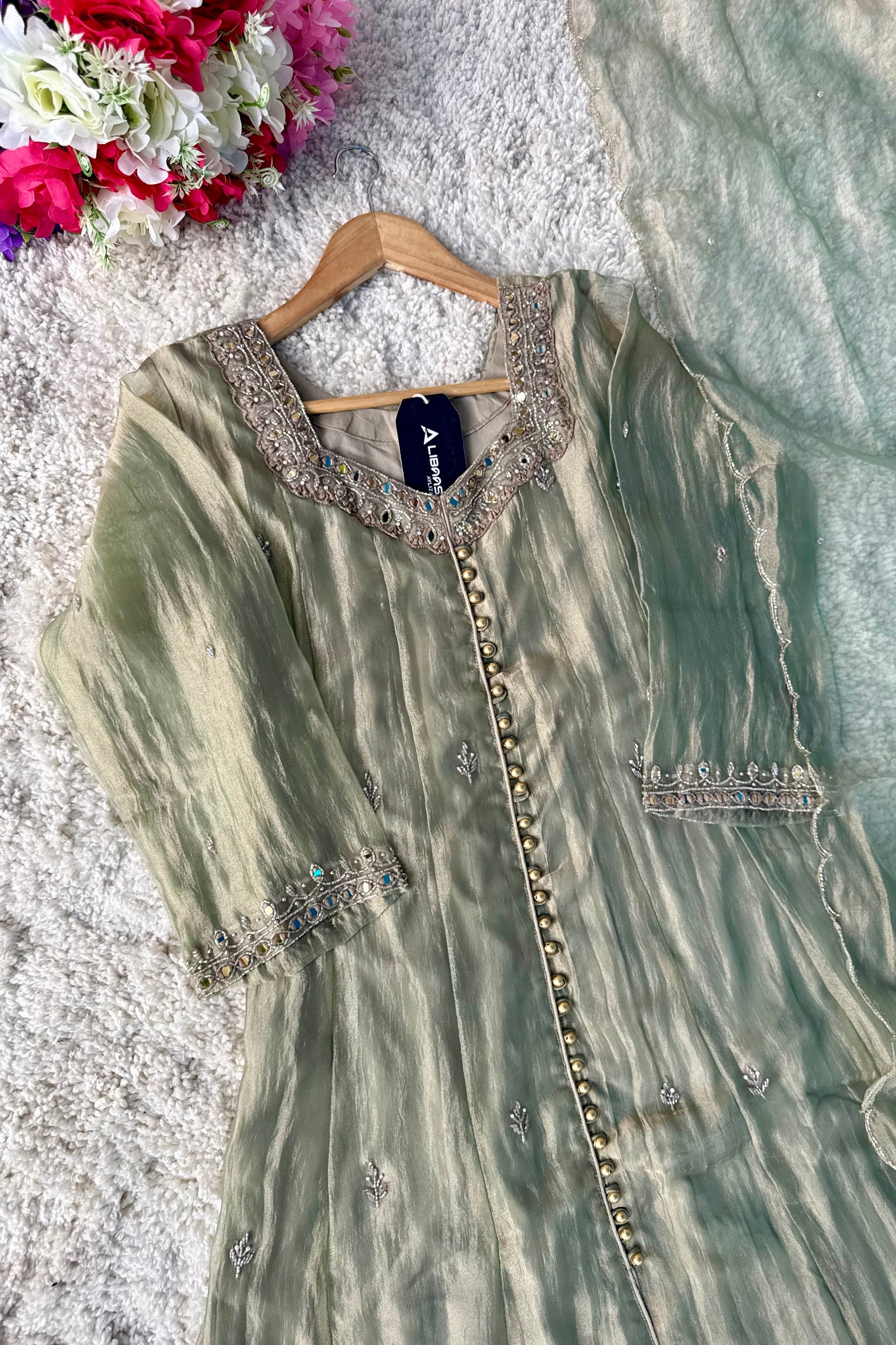 ✨Aiyana- Crushed Tissue Heavy Handwork Anarkali Suit