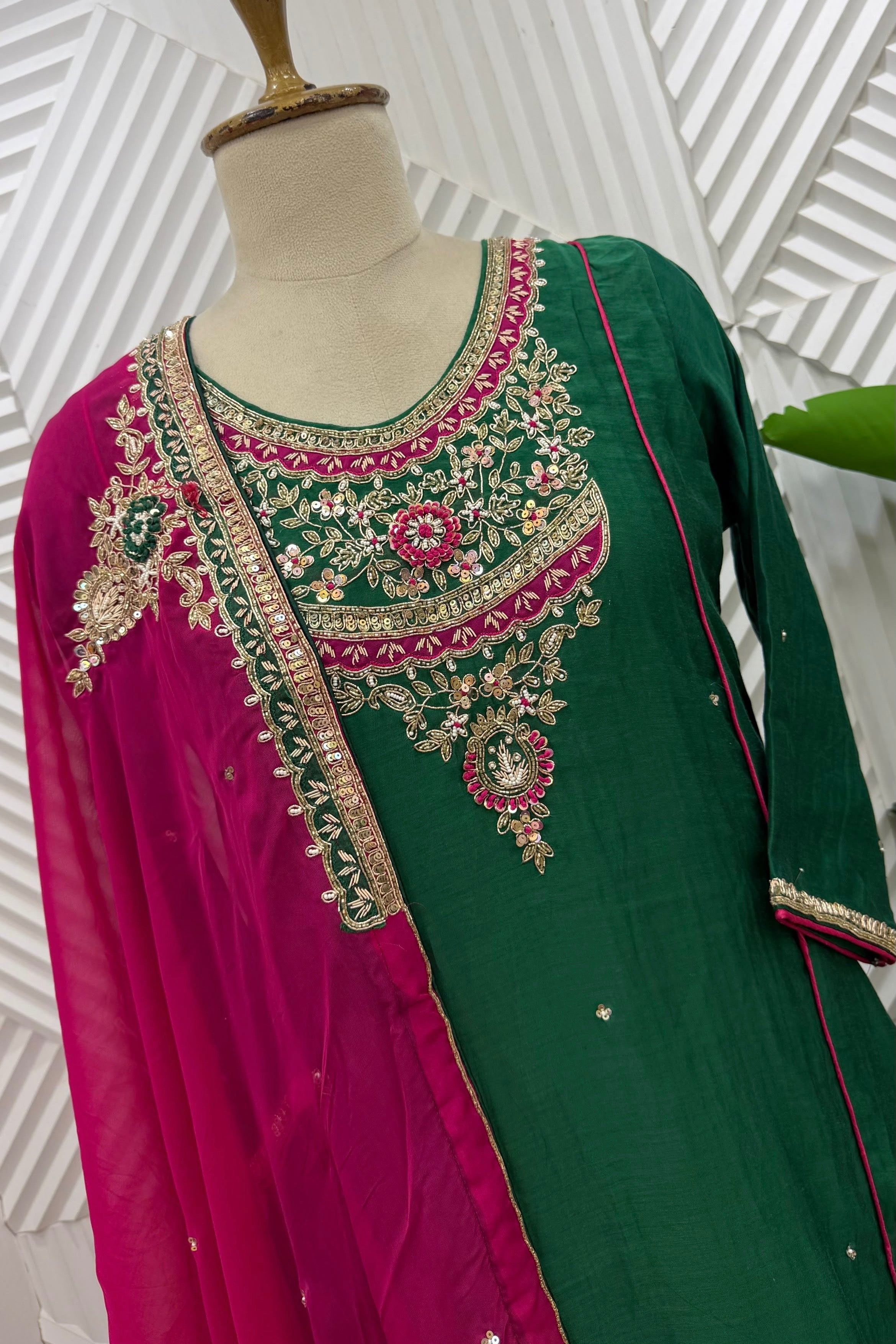 ✨Dia - Diwali Special Green Mul Chanderi A-Line Kurta Set