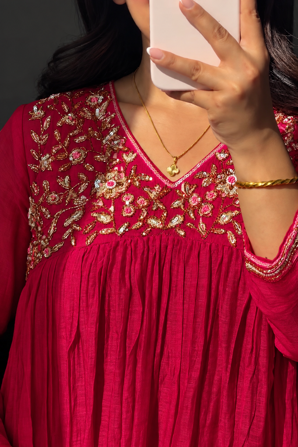 ✨”Mahek-Megenta Pink Mul Chanderi A-Line Kurta Set✨