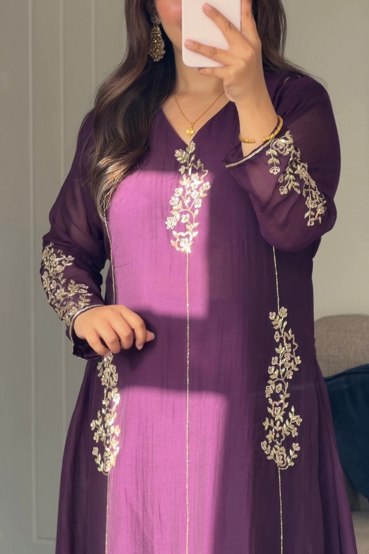 ✨Rida - Premium Purple Mul Chanderi A-Line Kurta Set