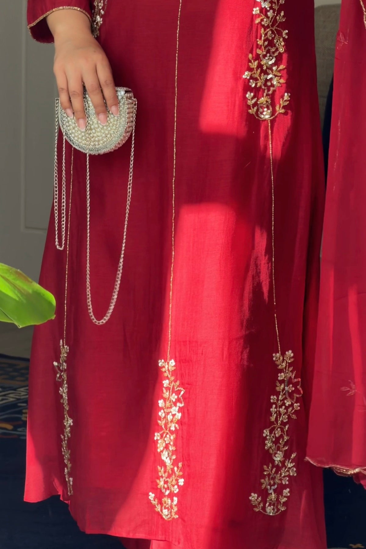 ✨Rida -Karva Chauth Special Red Mul Chanderi A-Line Kurta Set