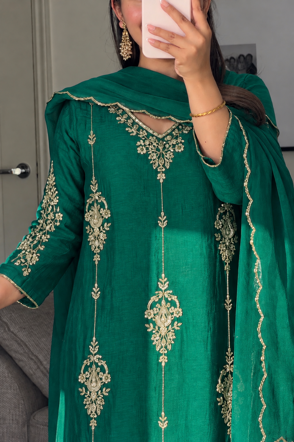 ✨Rida - Diwali Special Green  Mul Chanderi A-Line Kurta Set