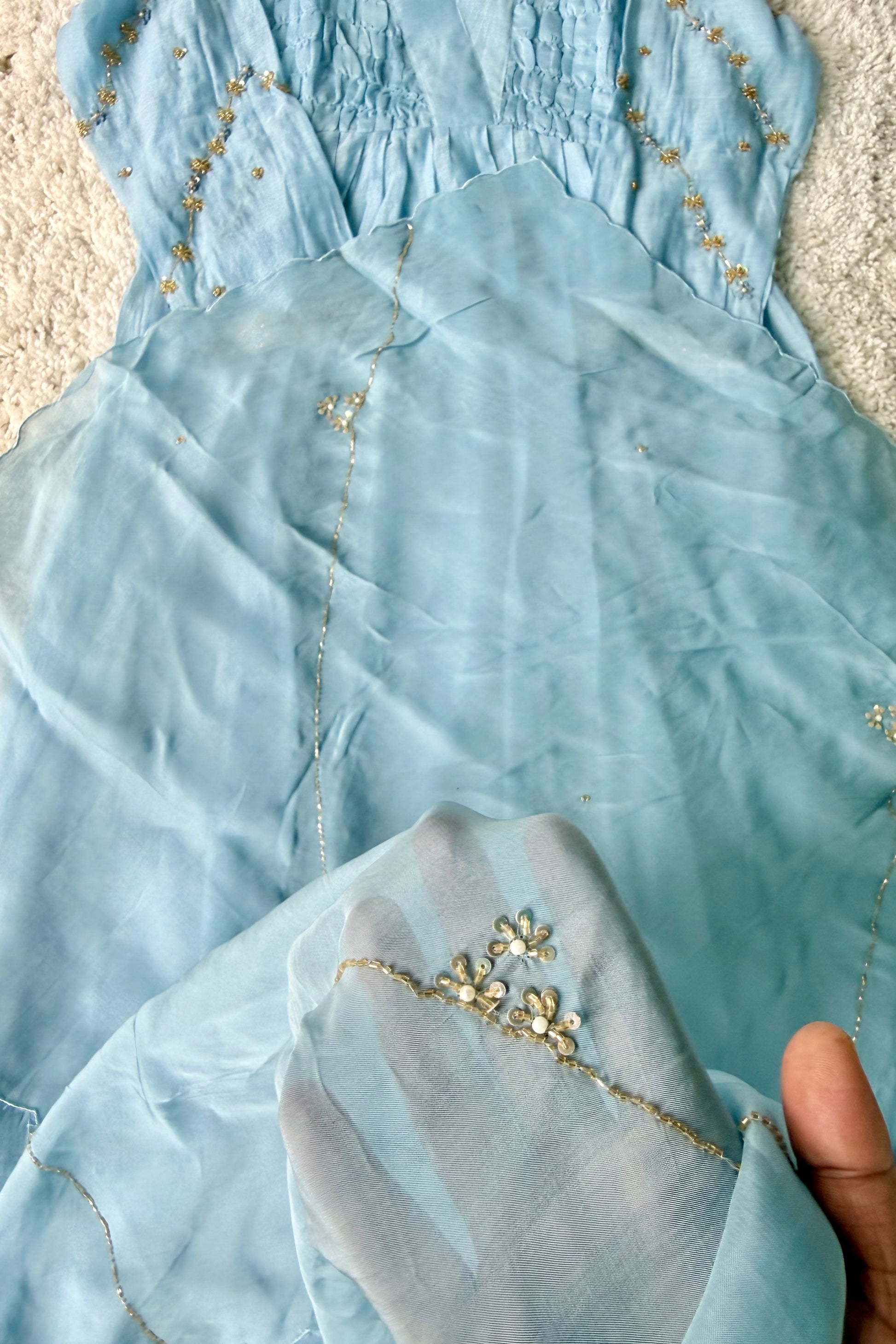 ✨Umang- Premium Blue Mul Chanderi Anarkali Kurta Set