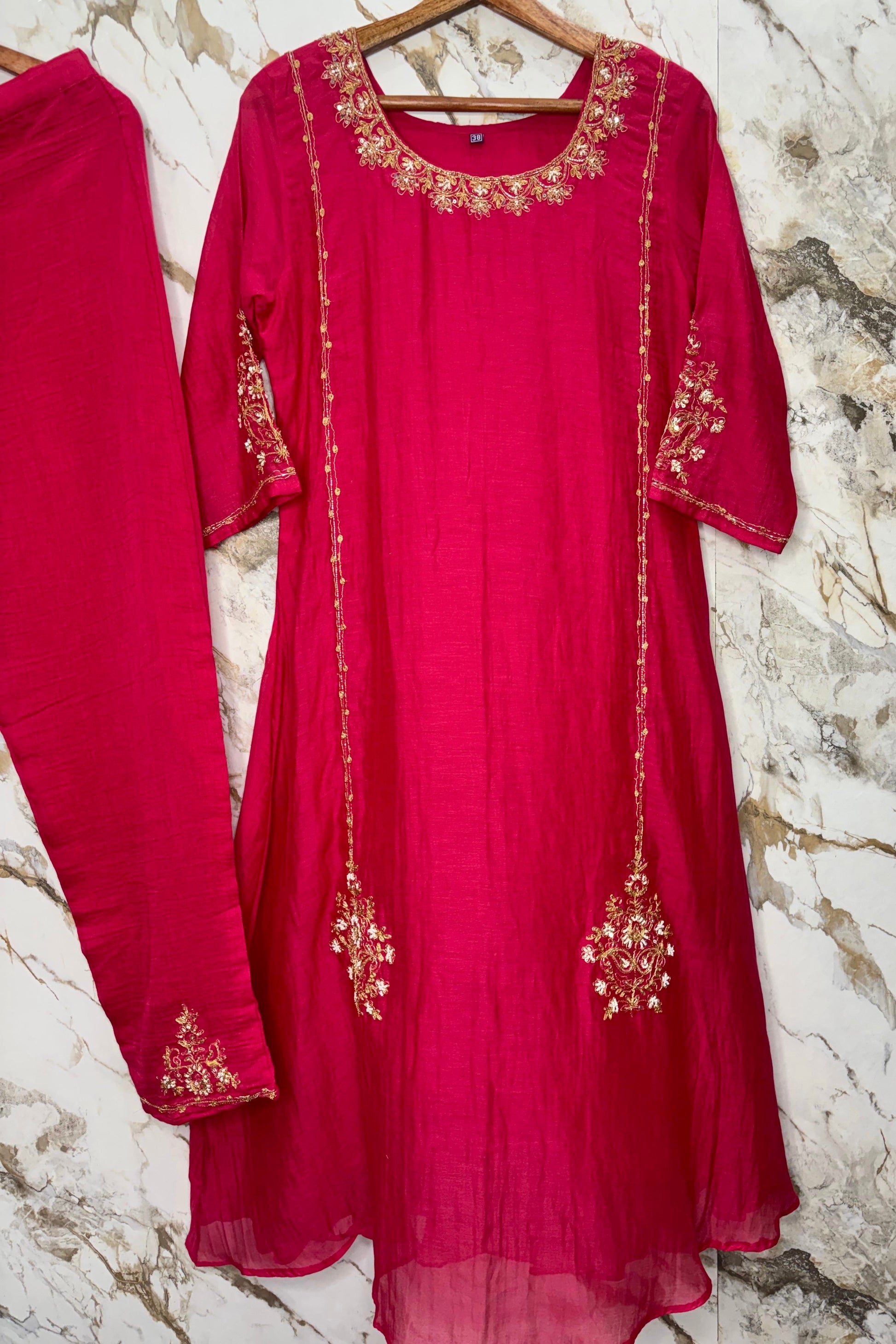 💕”Nayra –  Premium Pink Mul Chanderi A-Line Kurta Set