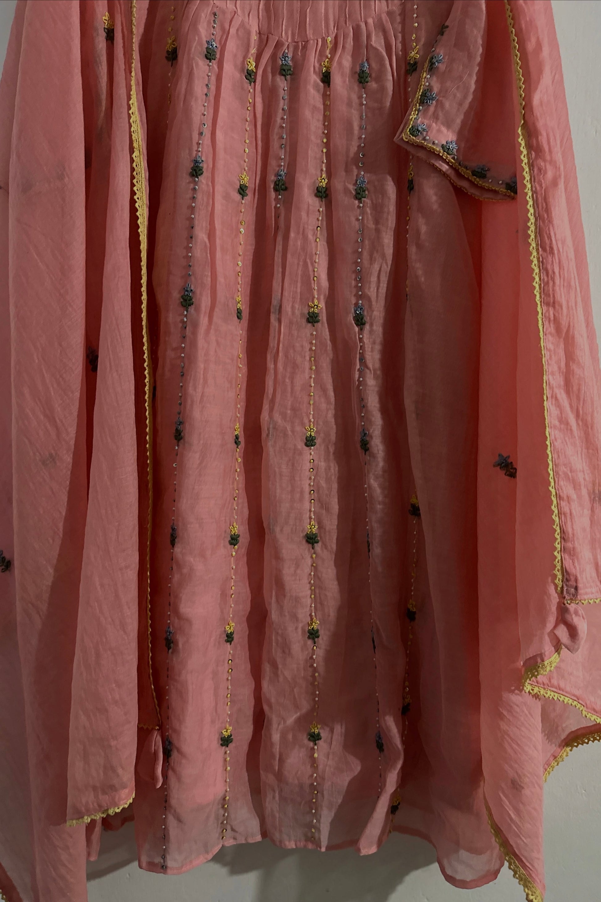 ✨”Sunshine– Premium Blush Pink Banaras Mul Chanderi A-Line Suit