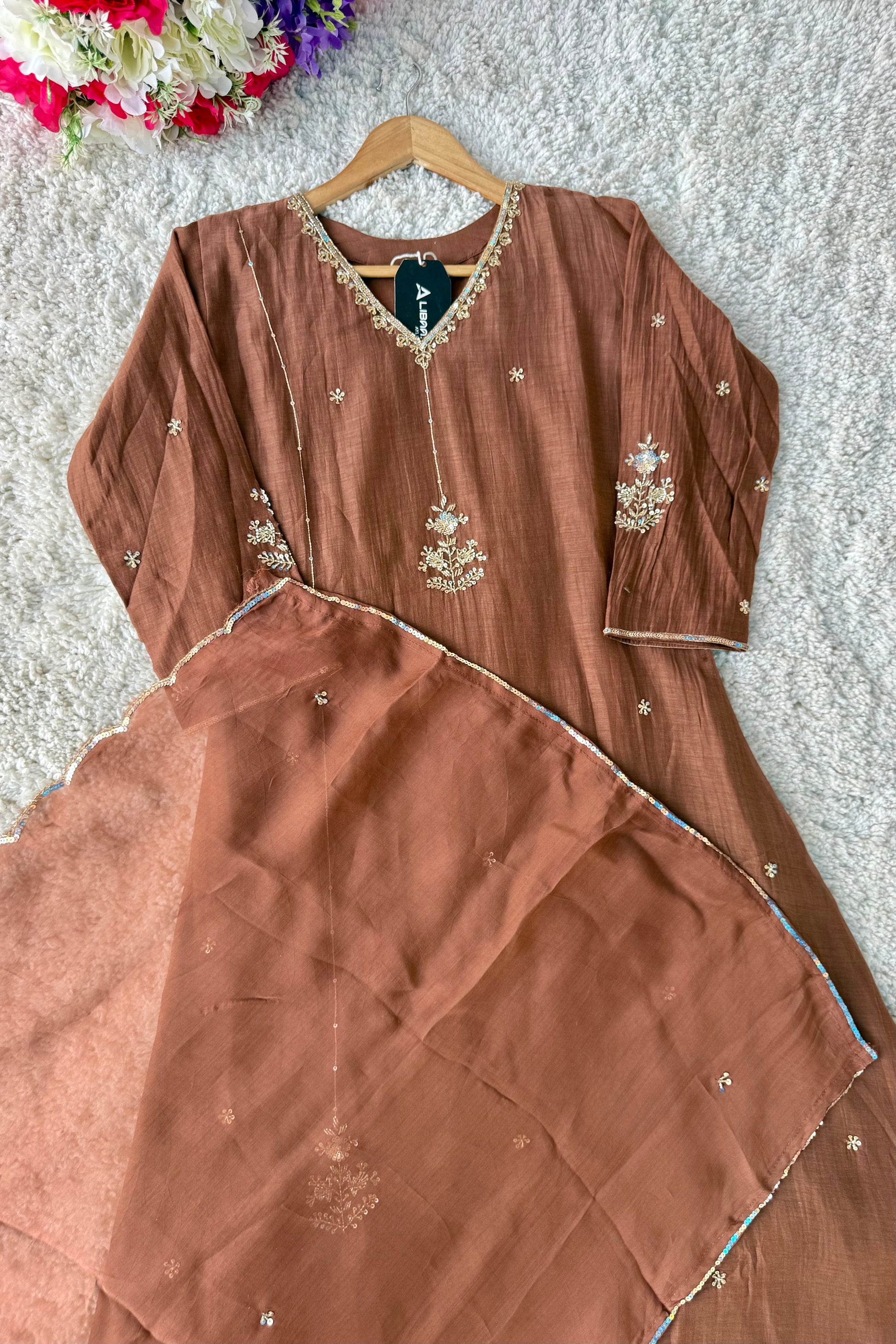 ”Grace- Premium Rich Brown Mul Chanderi Kurta Set 🛍️