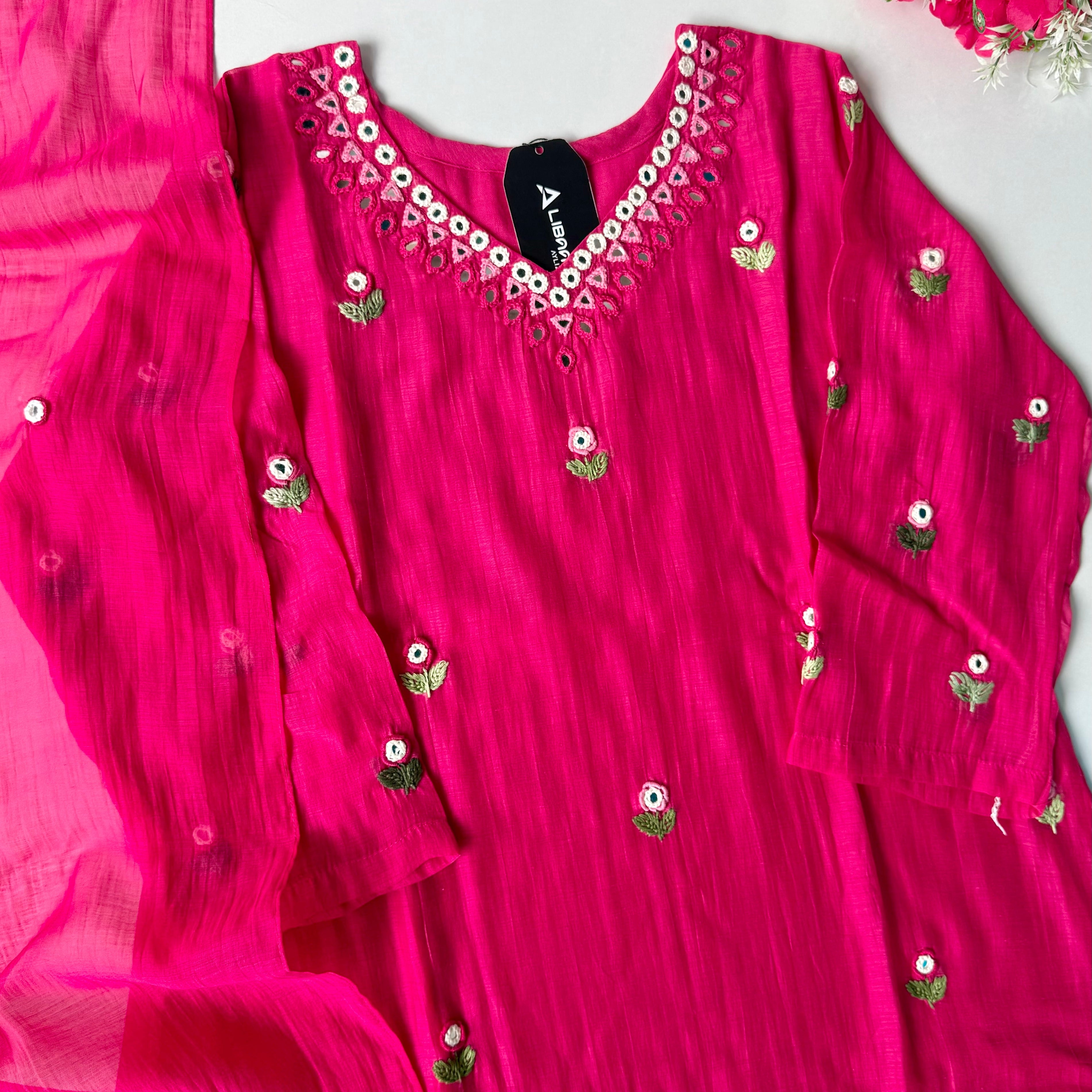 ✨”Ruby - Premium Pink Mul Chanderi A-Line Kurta Set 💕