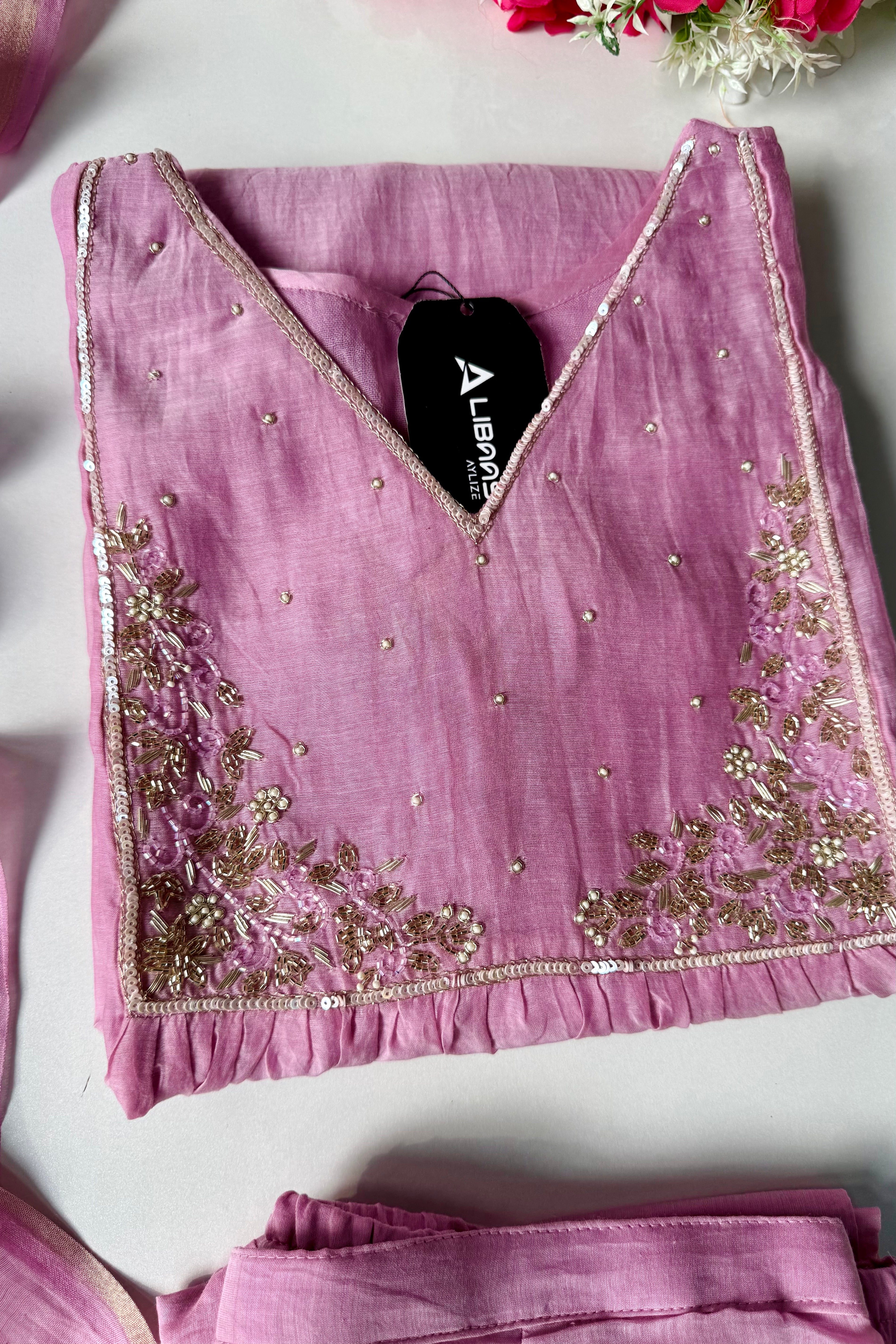 ✨ Gulnoor – Lilac Mauve Mul Chanderi A-Line Kurta Set with Dupatta