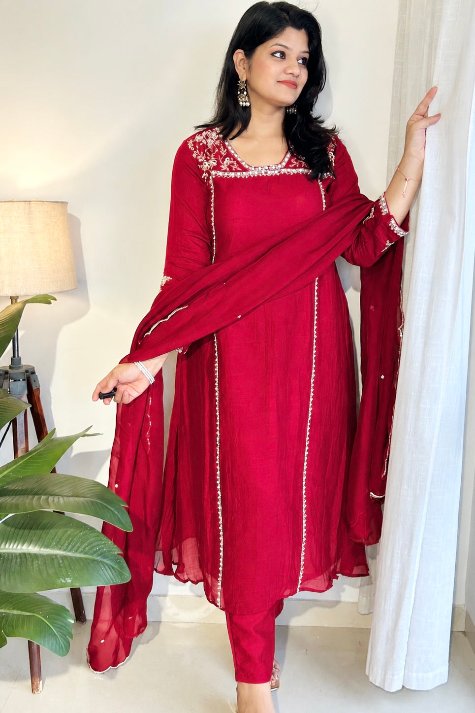 Roshni - Premium Red Mul Chanderi A Line Kurta Set ✨