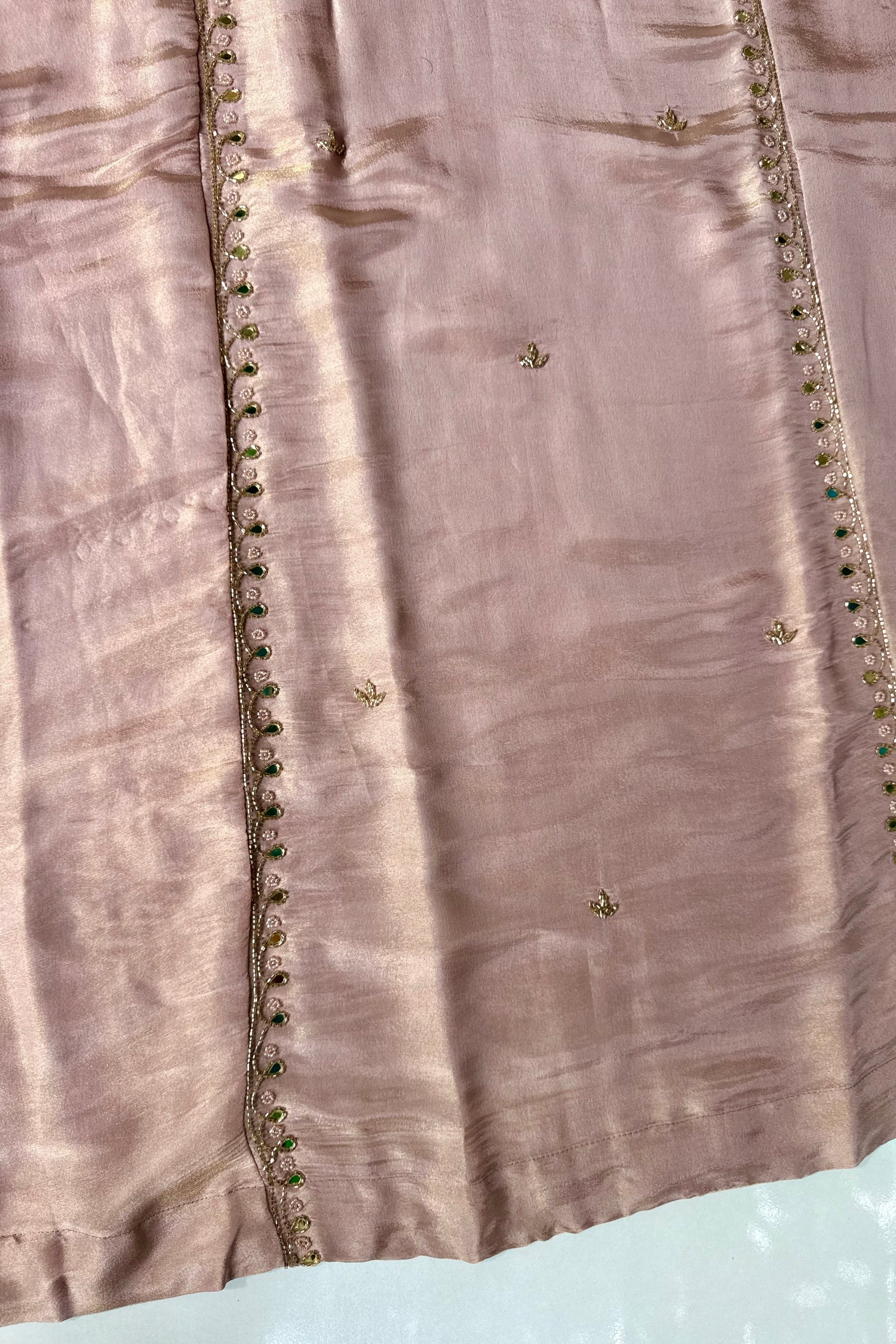 ✨Pearl – Premium Blush Mirror Work Tissue A Line Kurta Set